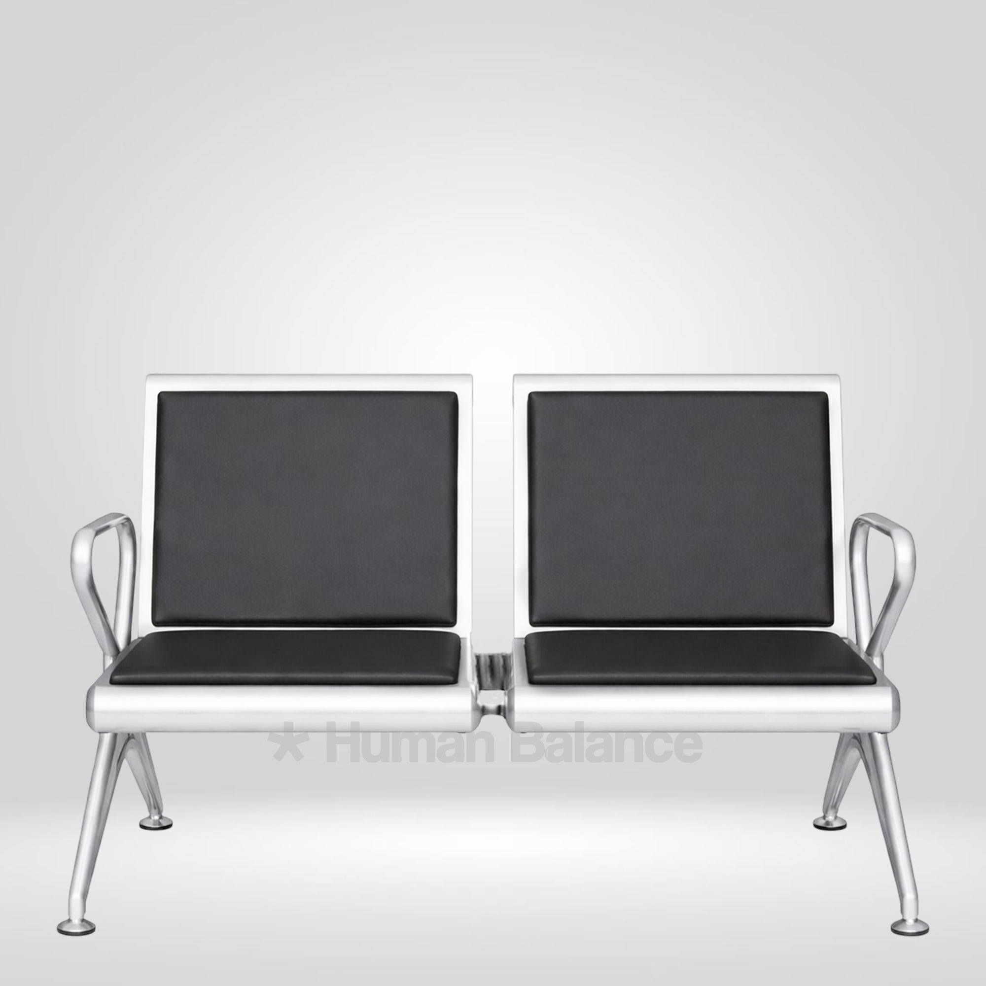 Metalon 2 Seater Metal Airport Bench With Leather Clad Cushion & Arms