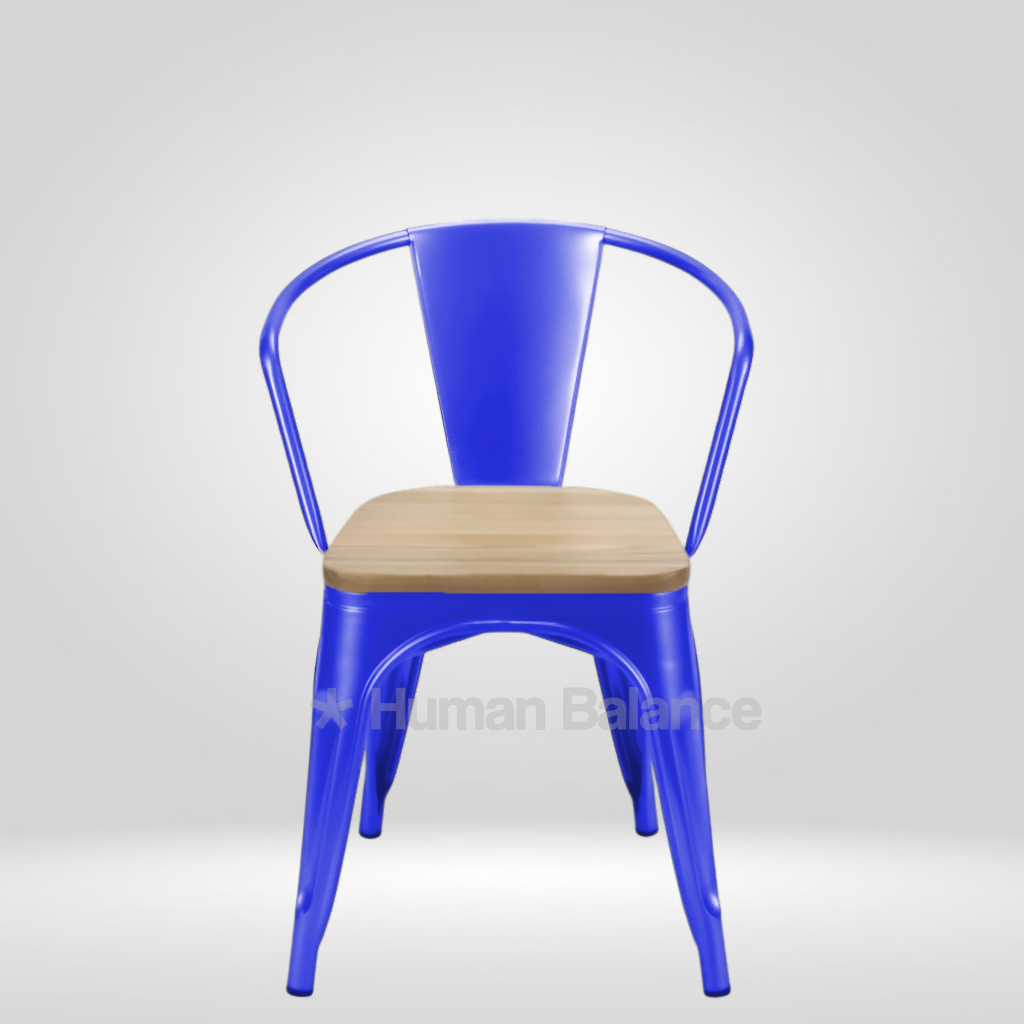 Tolix Replica With Arms Wooden Seat Blue ( Pack Of 2 )