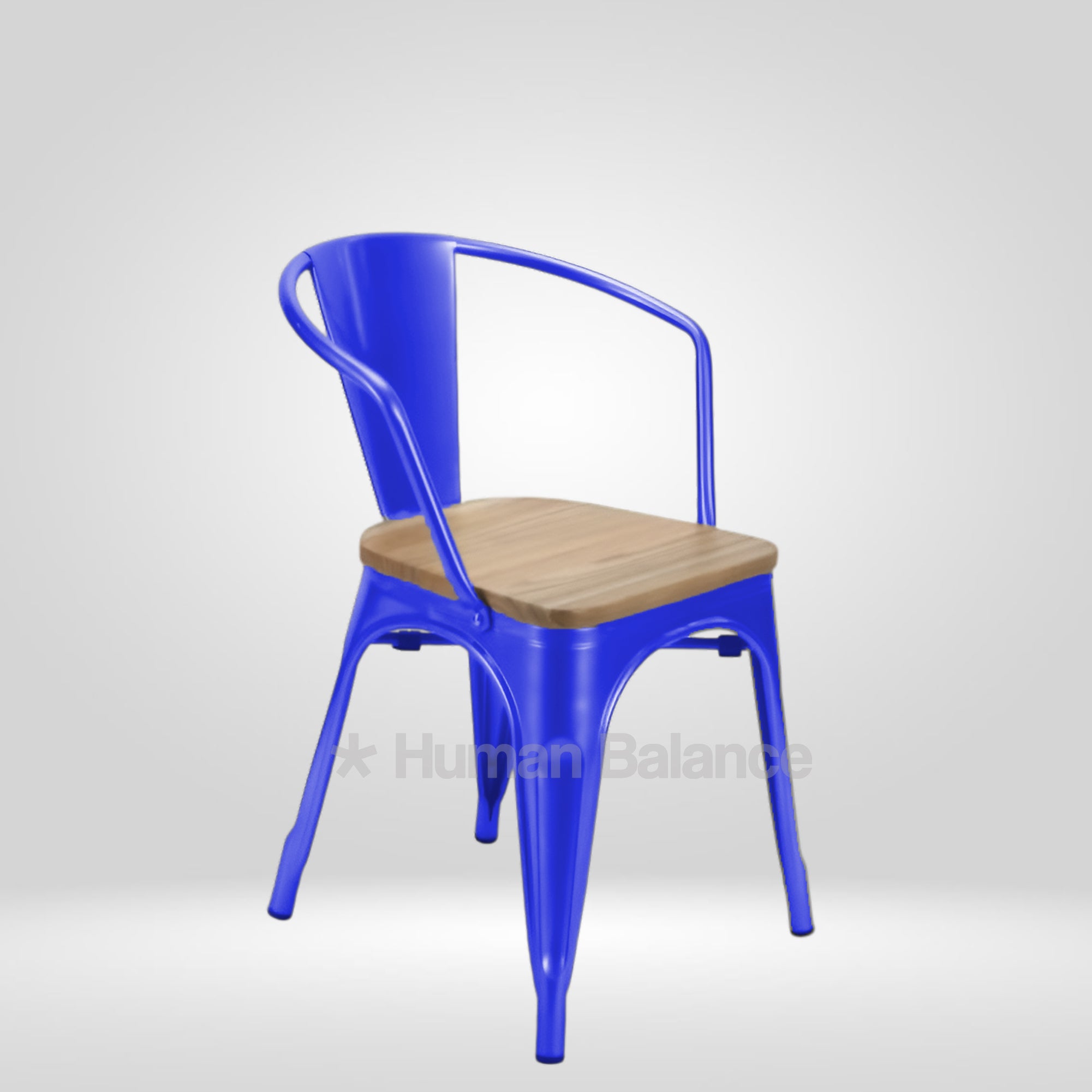 Tolix Replica With Arms Wooden Seat Blue ( Pack Of 2 )