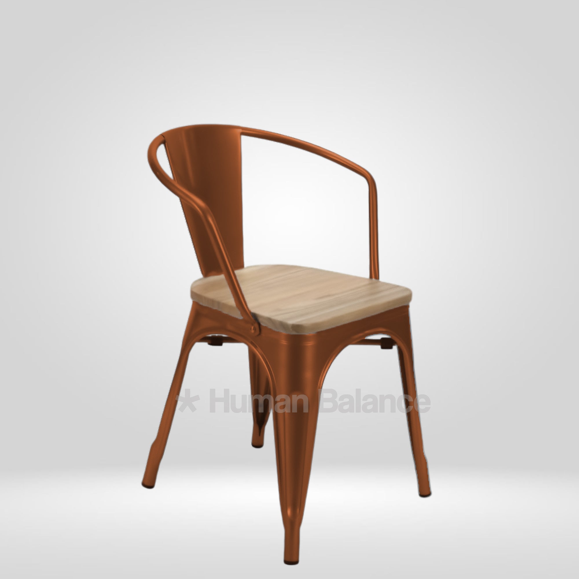 Tolix Replica With Arms Wooden Seat Brown ( Pack Of 2 )