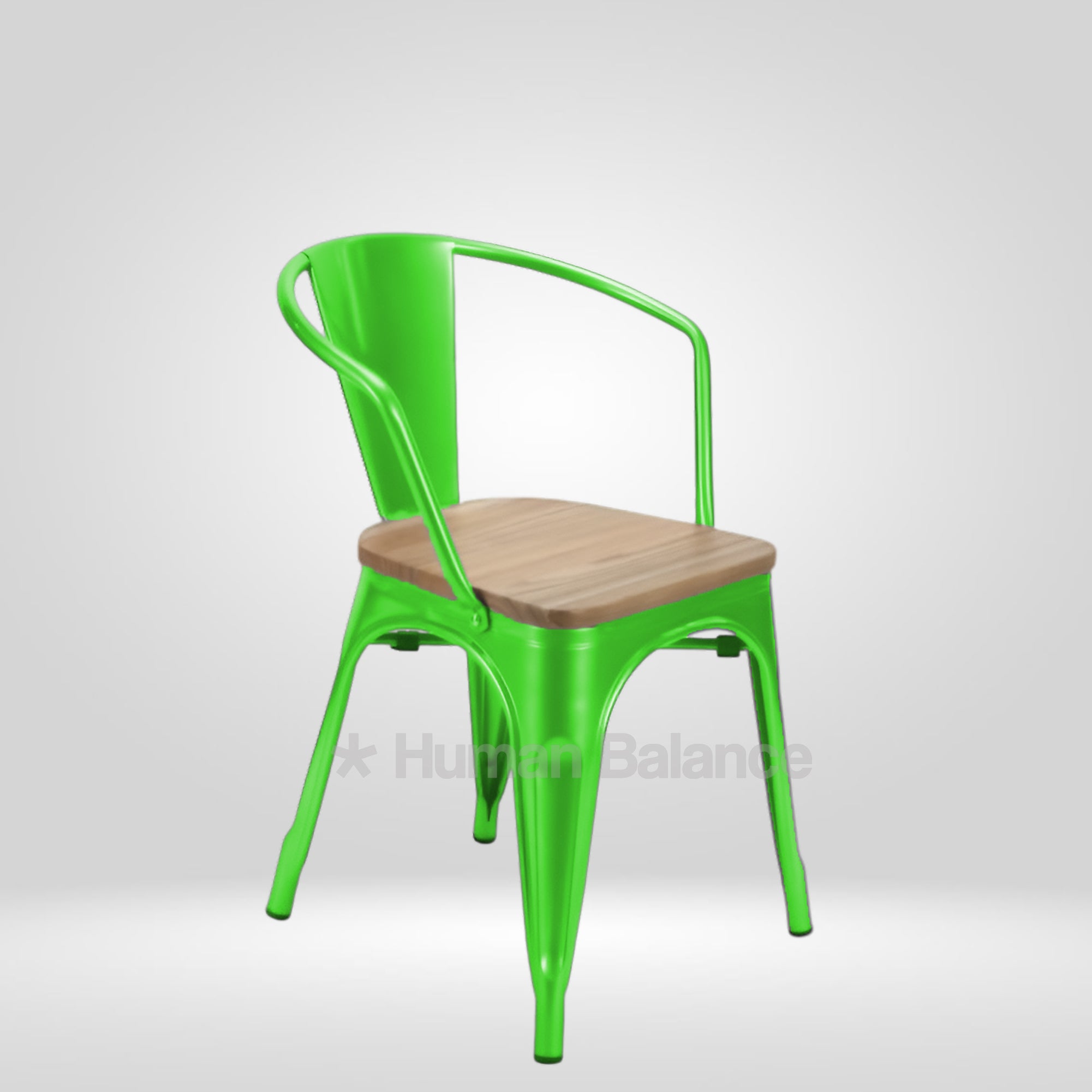 Tolix Replica With Arms Wooden Seat Banner Green ( Pack Of 2 )