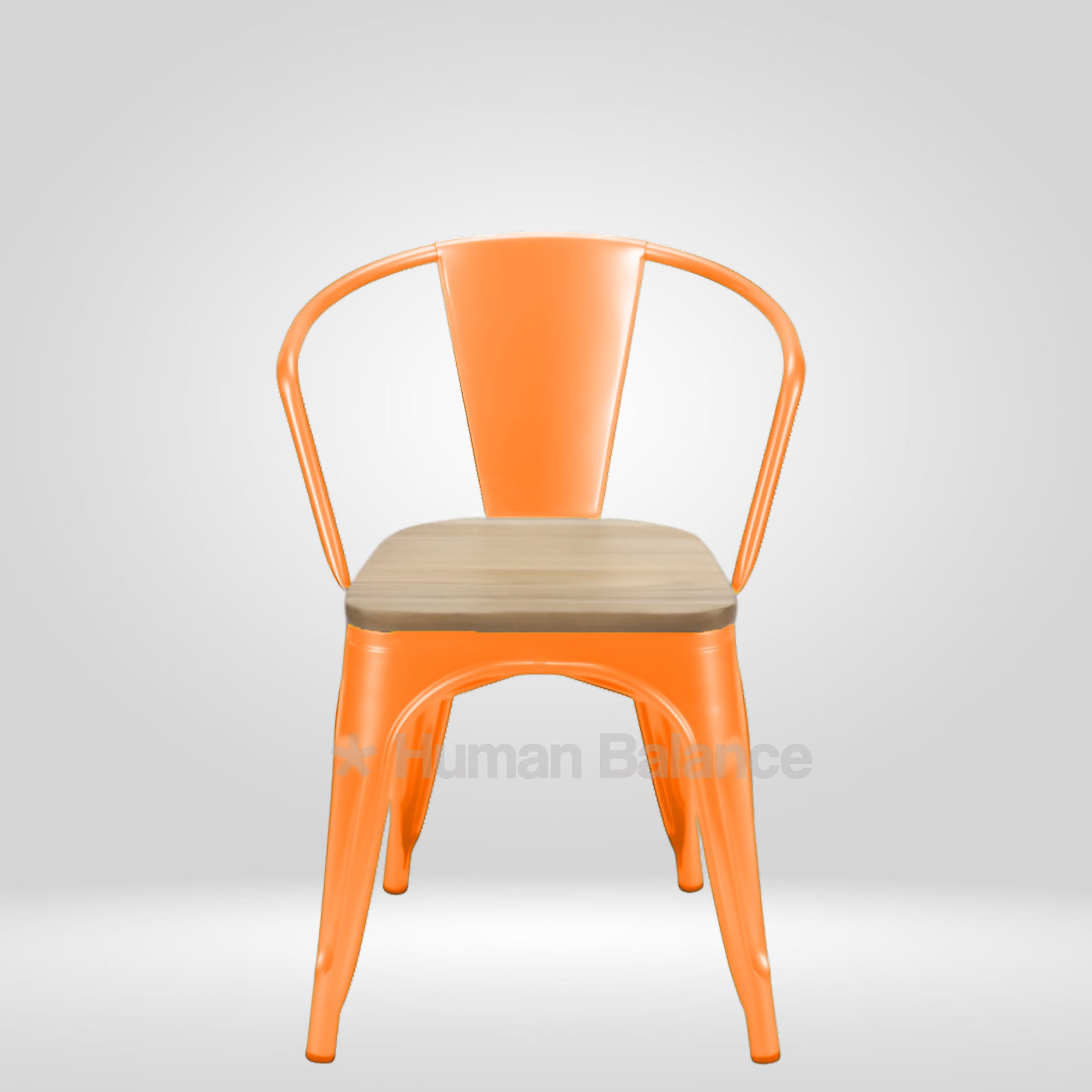 Tolix Replica With Arms Wooden Seat Orange ( Pack Of 2 )