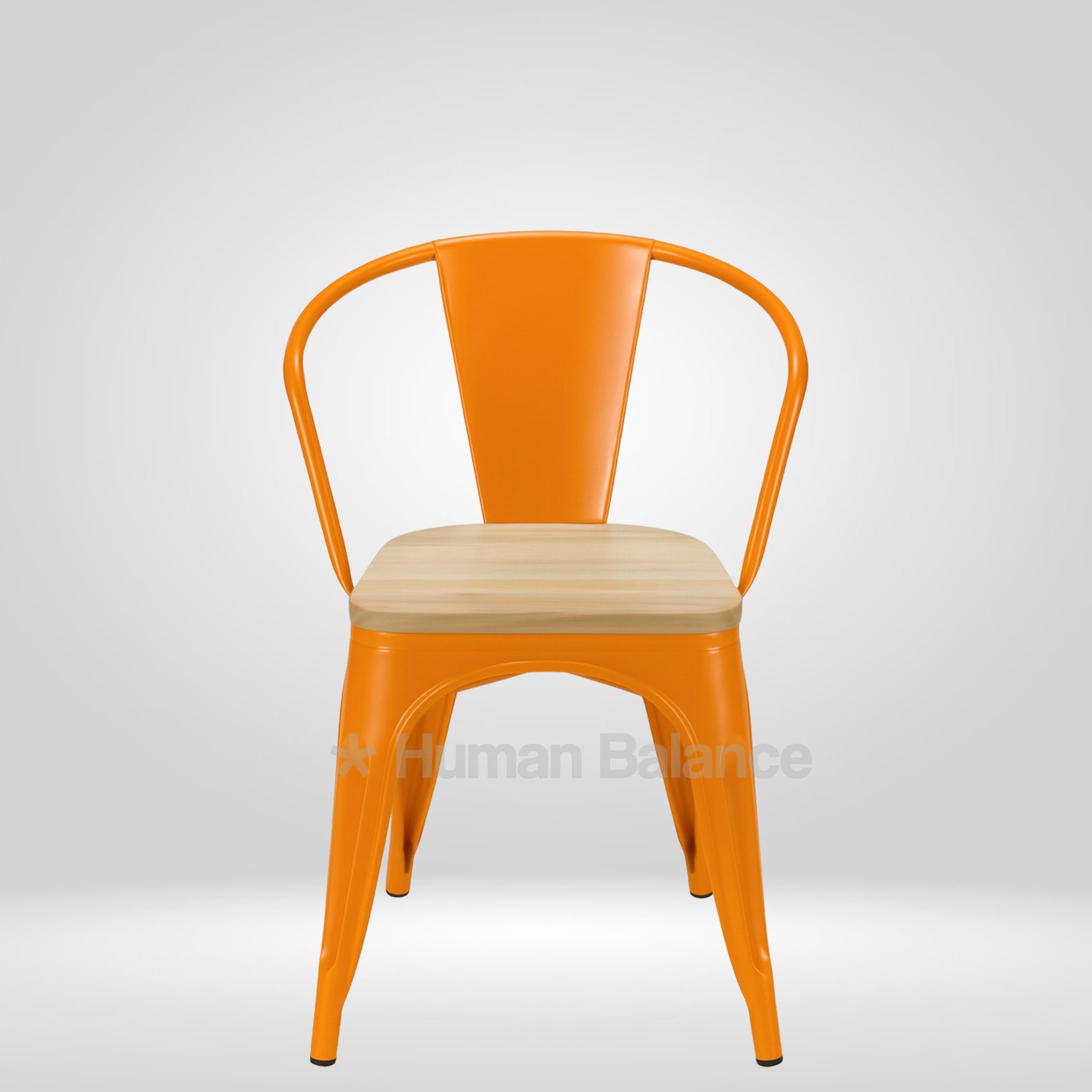 Tolix Replica With Arms Wooden Seat Orange ( Pack Of 2 )