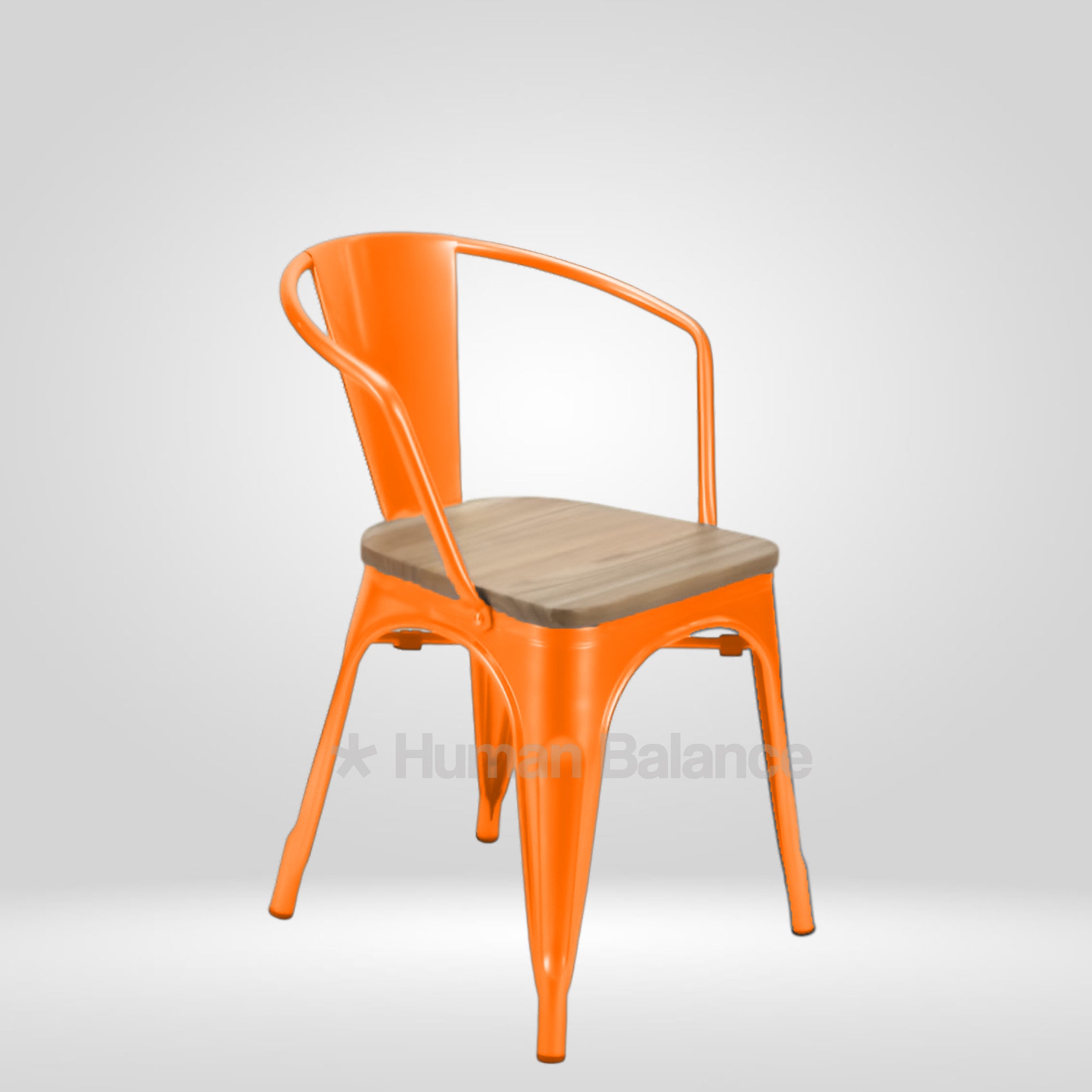 Tolix Replica With Arms Wooden Seat Orange ( Pack Of 2 )