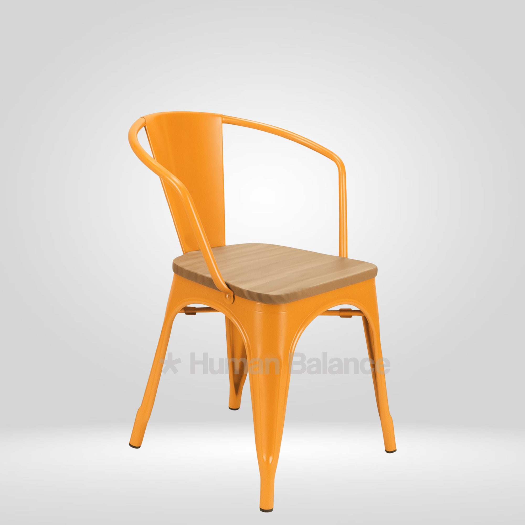Tolix Replica With Arms Wooden Seat Orange ( Pack Of 2 )