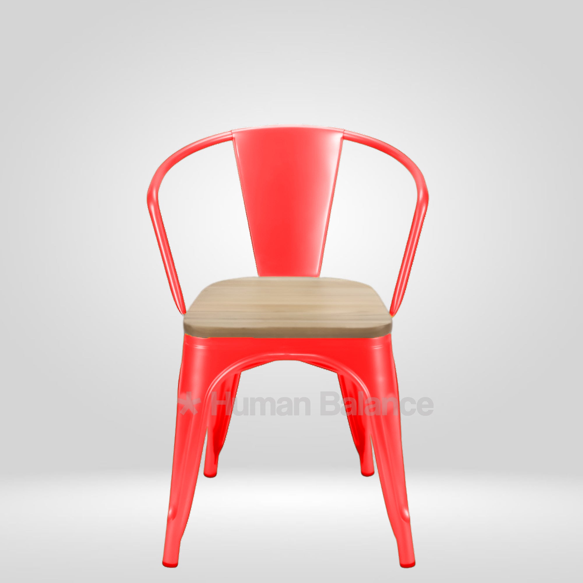 Tolix Replica With Arms Wooden Seat Red ( Pack Of 2 )
