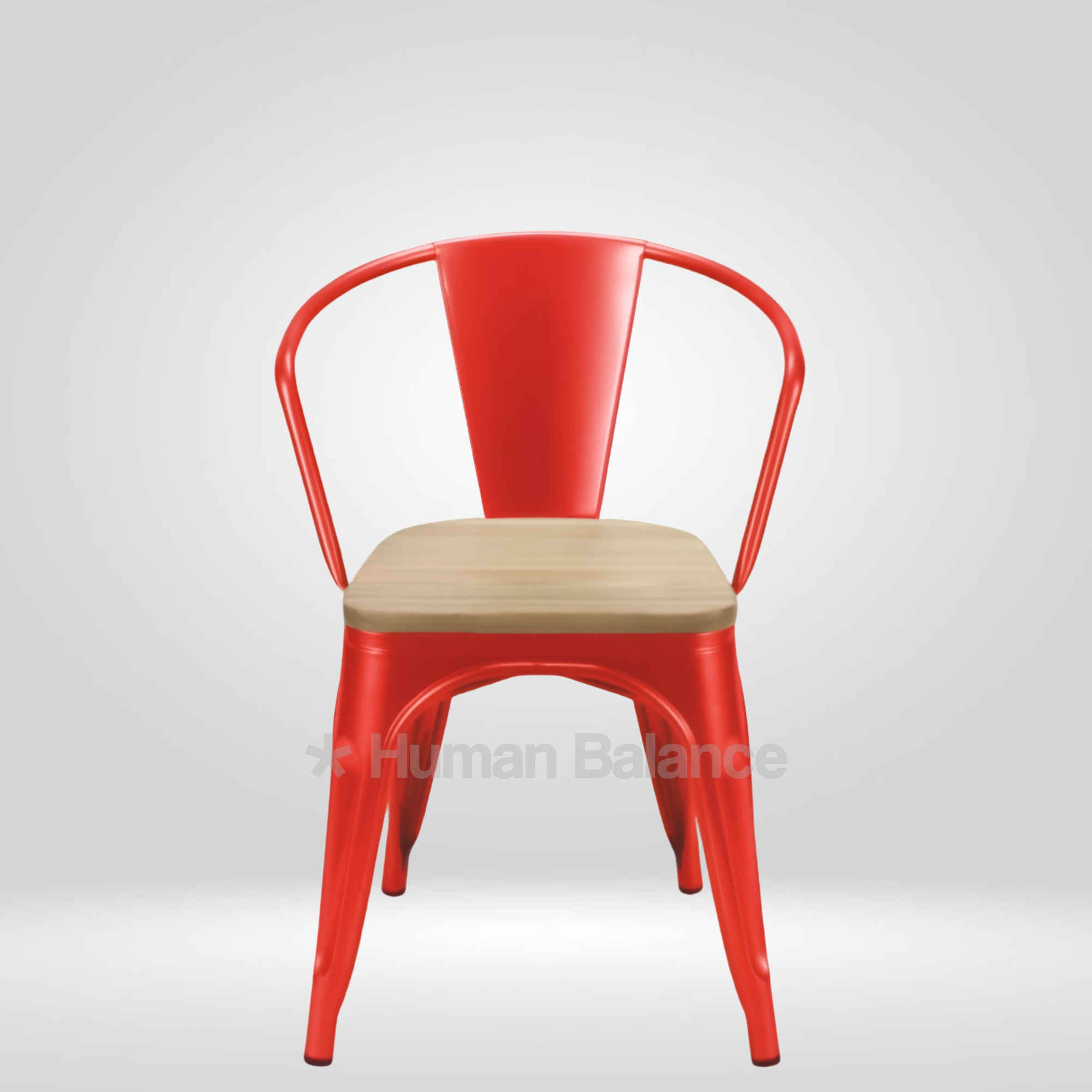 Tolix Replica With Arms Wooden Seat Red ( Pack Of 2 )