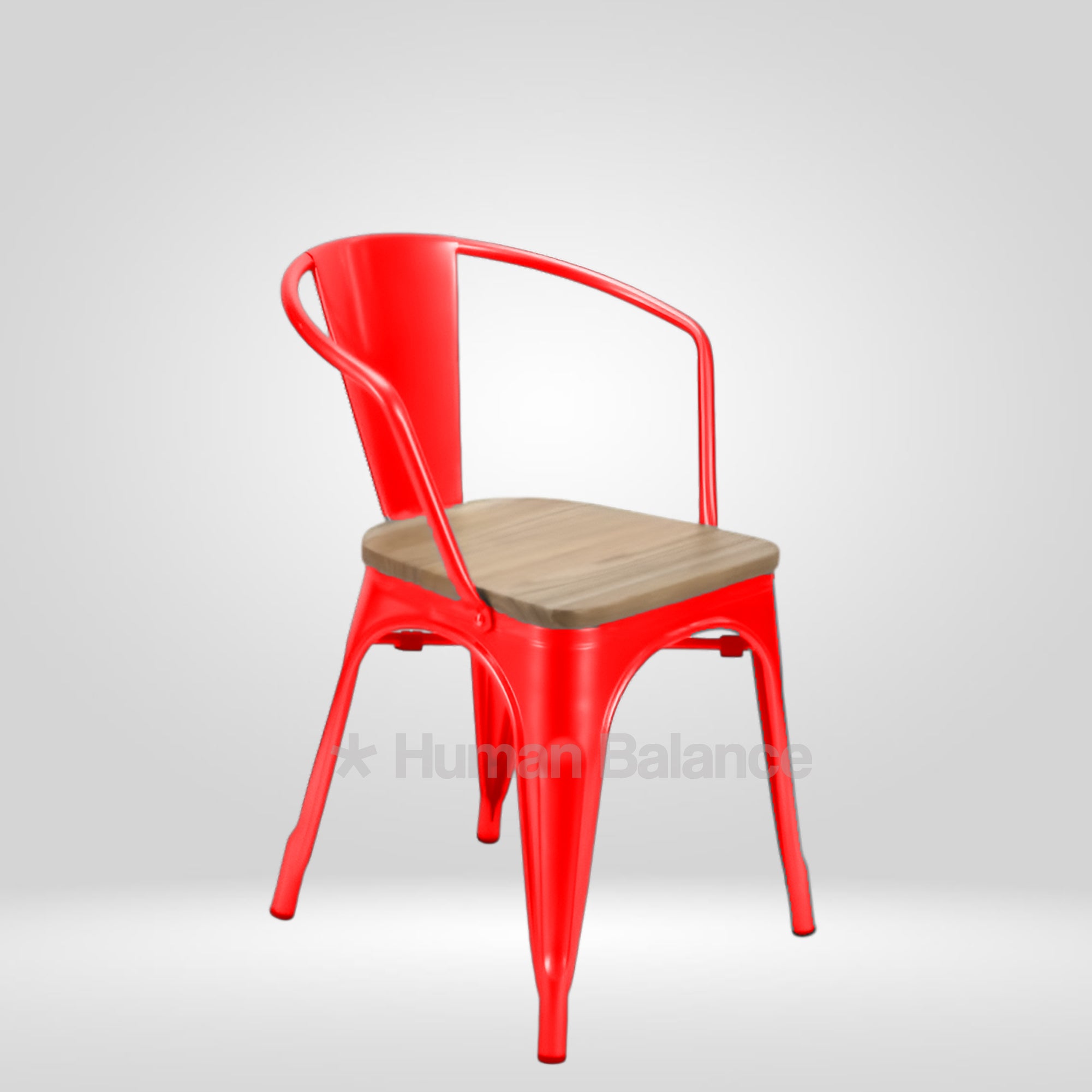 Tolix Replica With Arms Wooden Seat Red ( Pack Of 2 )