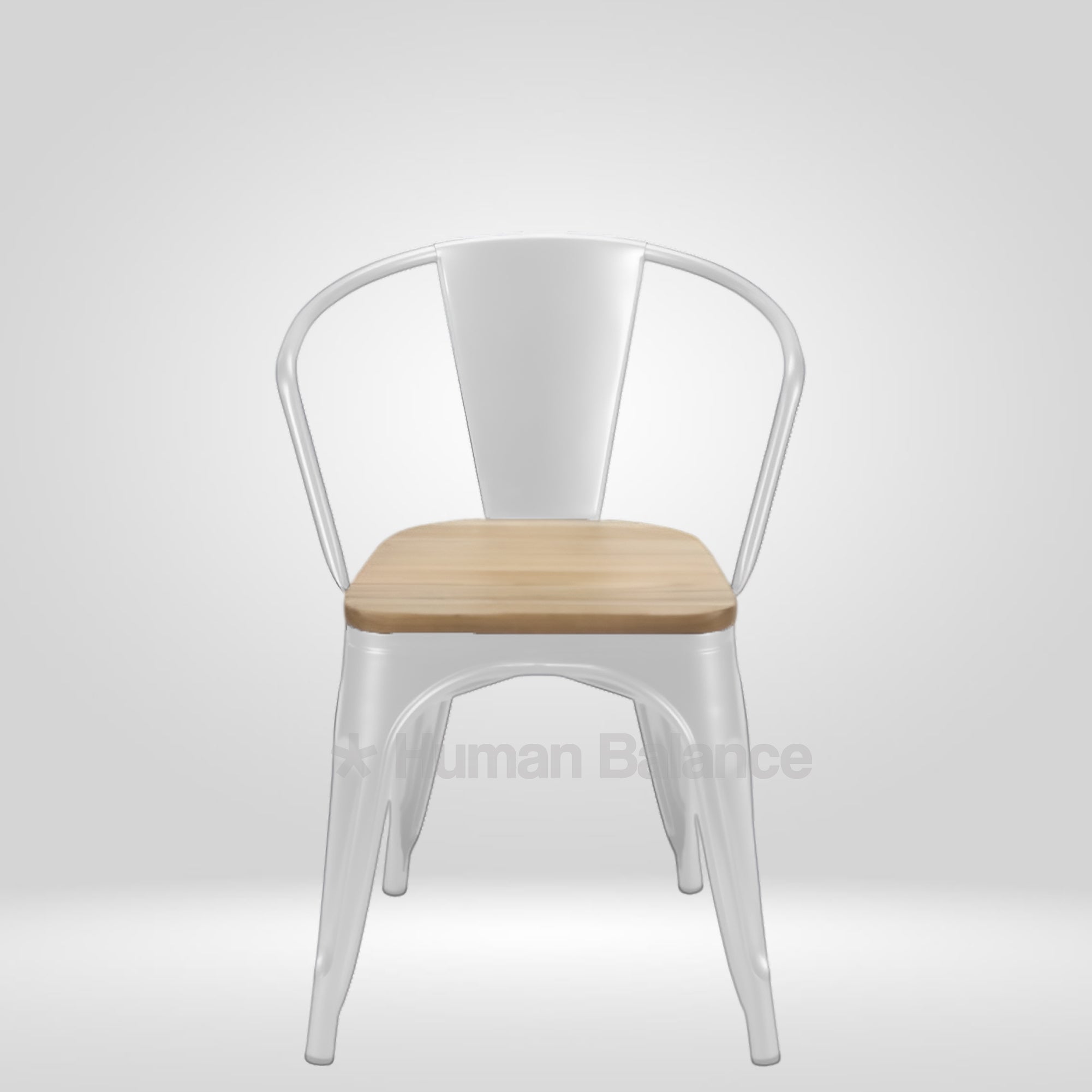 Tolix Replica With Arms Wooden Seat White ( Pack Of 2 )