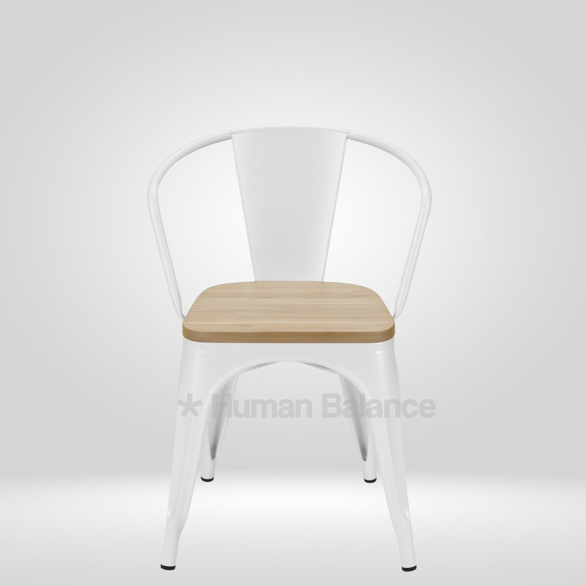 Tolix Replica With Arms Wooden Seat White ( Pack Of 2 )
