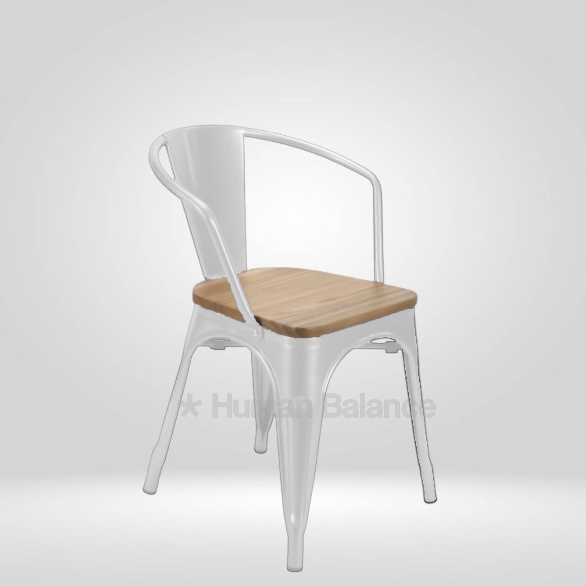 Tolix Replica With Arms Wooden Seat White ( Pack Of 2 )