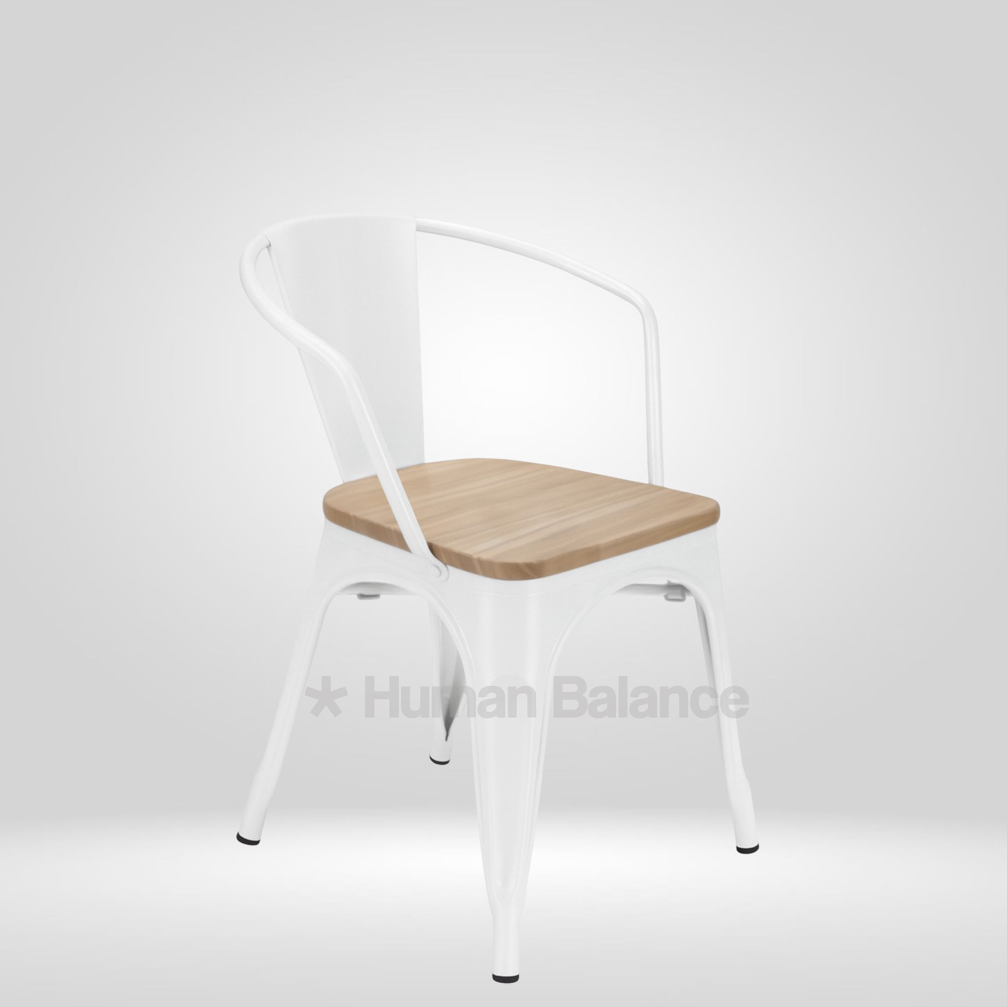 Tolix Replica With Arms Wooden Seat White ( Pack Of 2 )