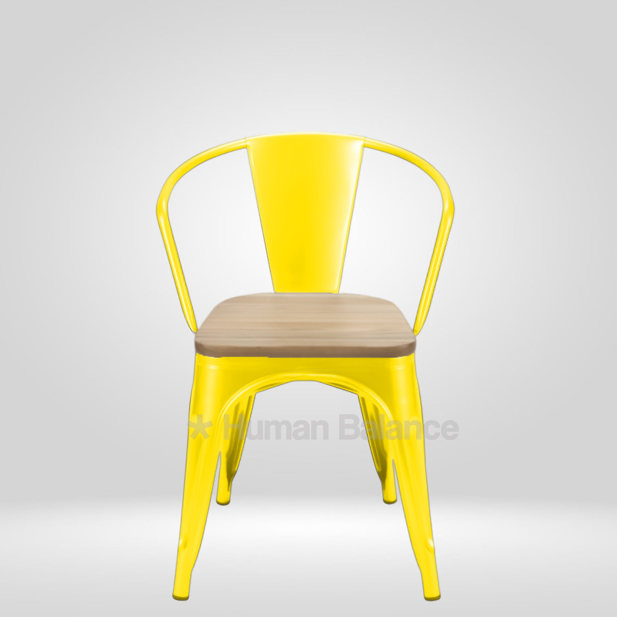 Tolix Replica With Arms Wooden Seat Yellow ( Pack Of 2 )