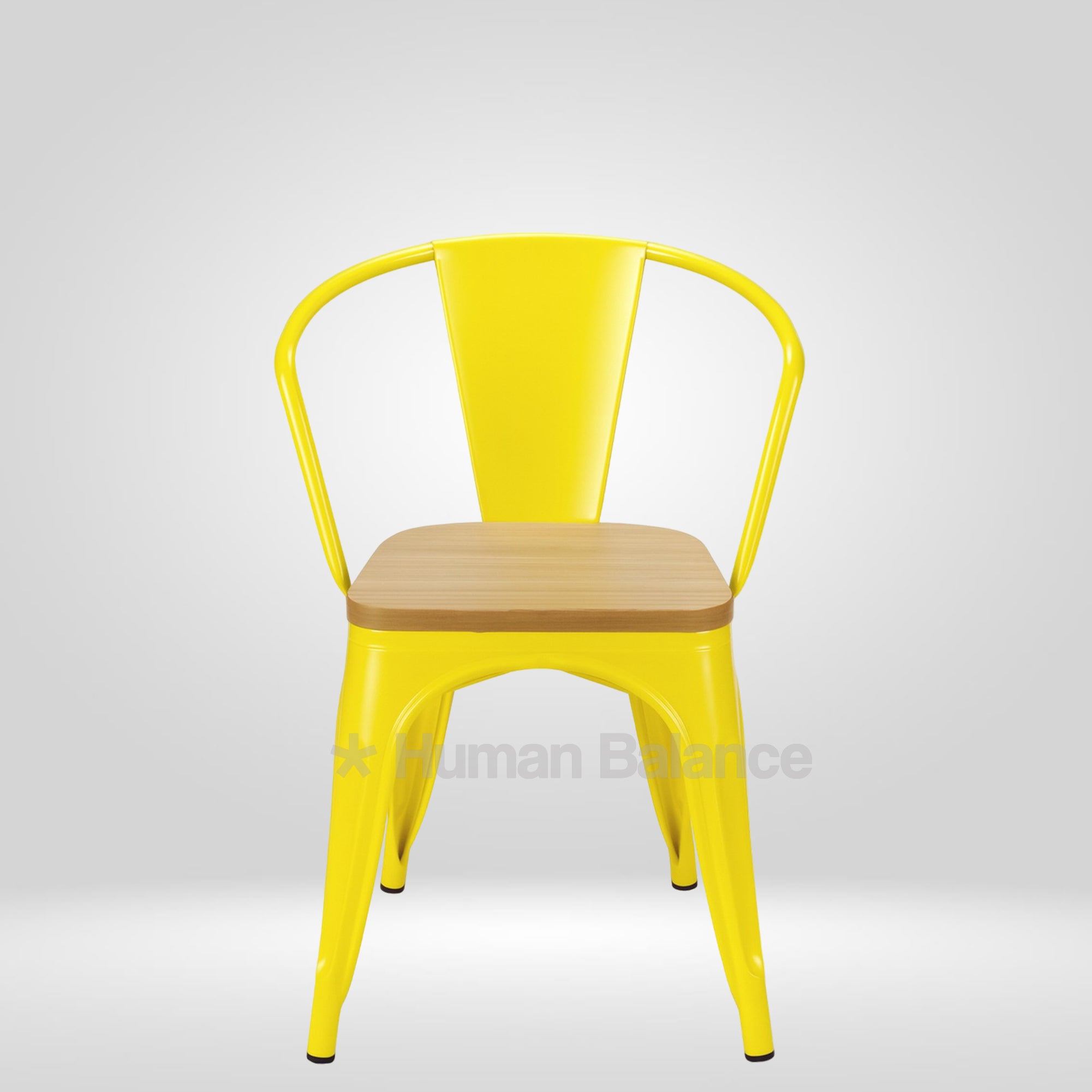 Tolix Replica With Arms Wooden Seat Yellow ( Pack Of 2 )