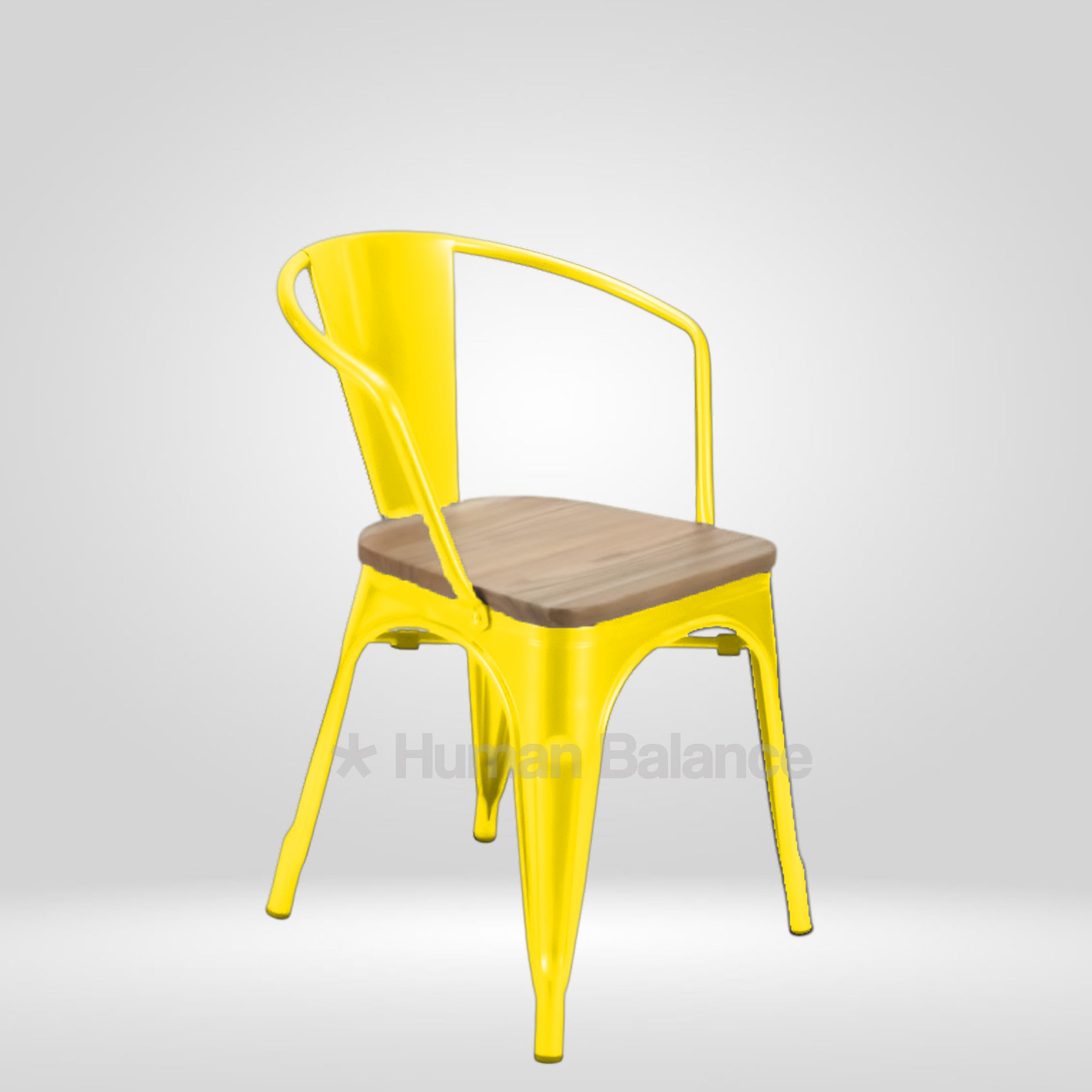 Tolix Replica With Arms Wooden Seat Yellow ( Pack Of 2 )