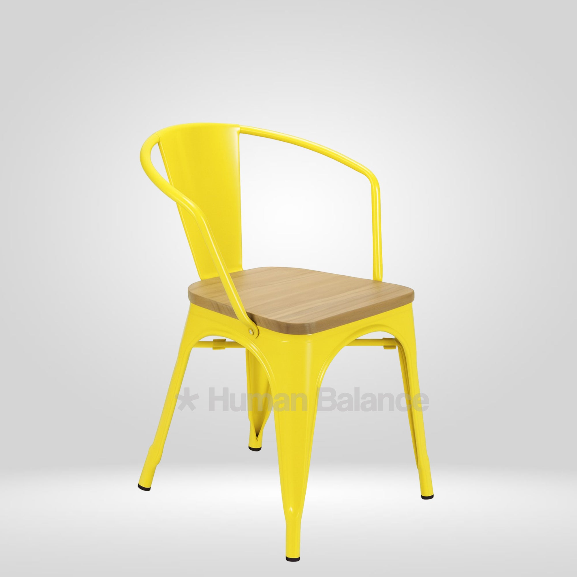 Tolix Replica With Arms Wooden Seat Yellow ( Pack Of 2 )