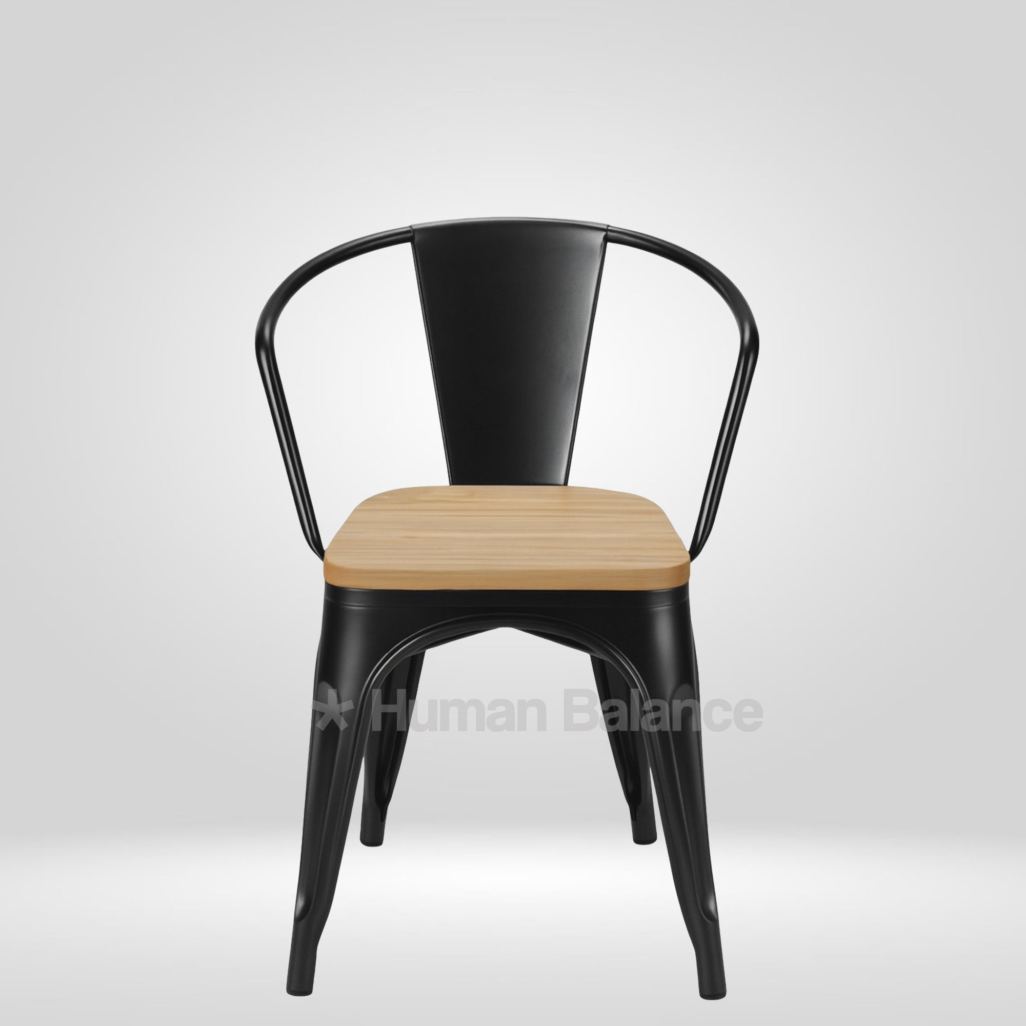 Tolix Replica With Arms Wooden Seat Black ( Pack Of 2 )