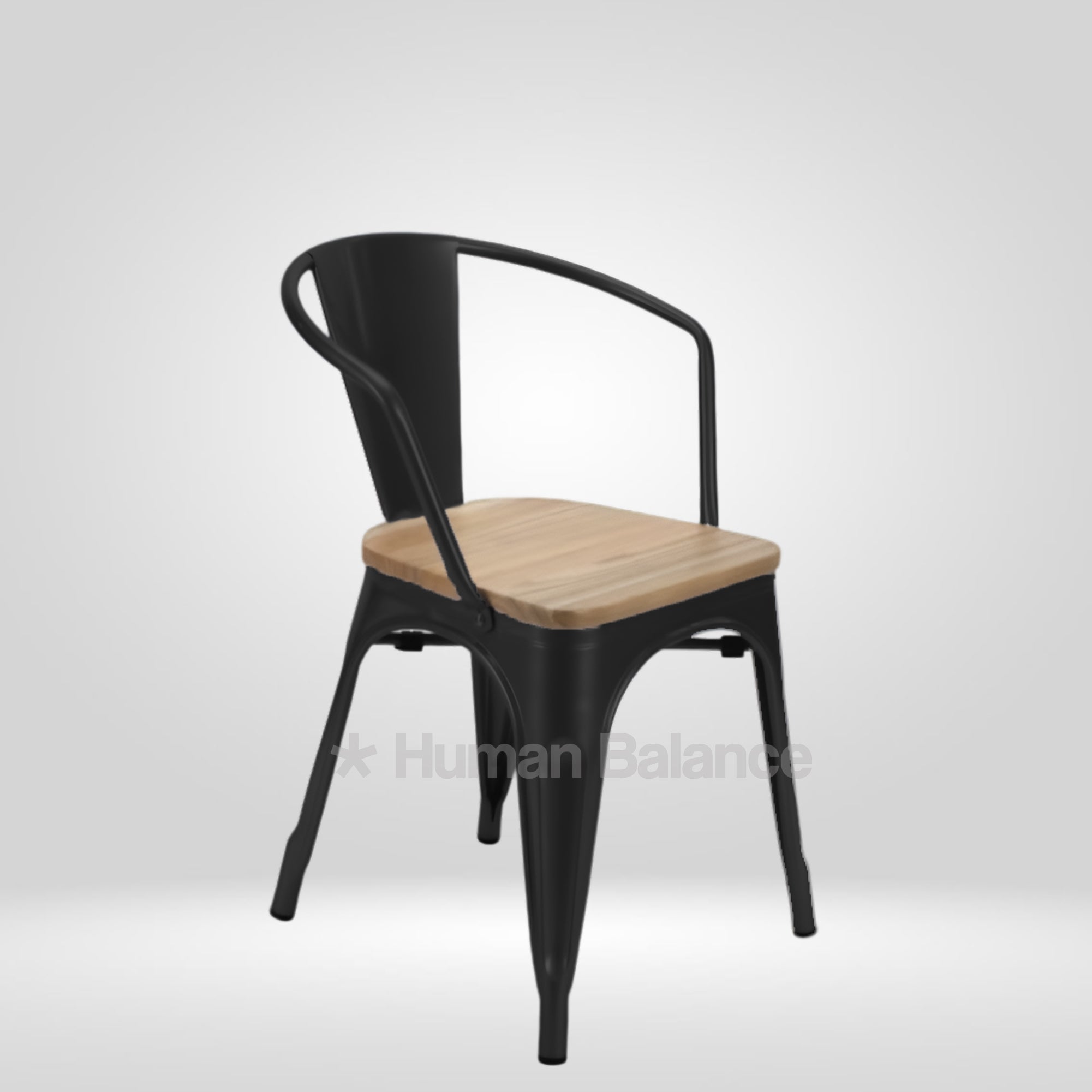 Tolix Replica With Arms Wooden Seat Black ( Pack Of 2 )