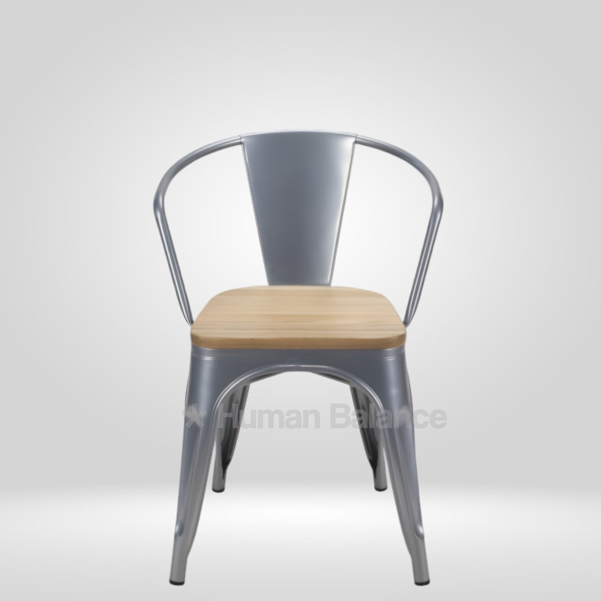 Tolix Replica With Arms Wooden Seat Grey ( Pack Of 2 )