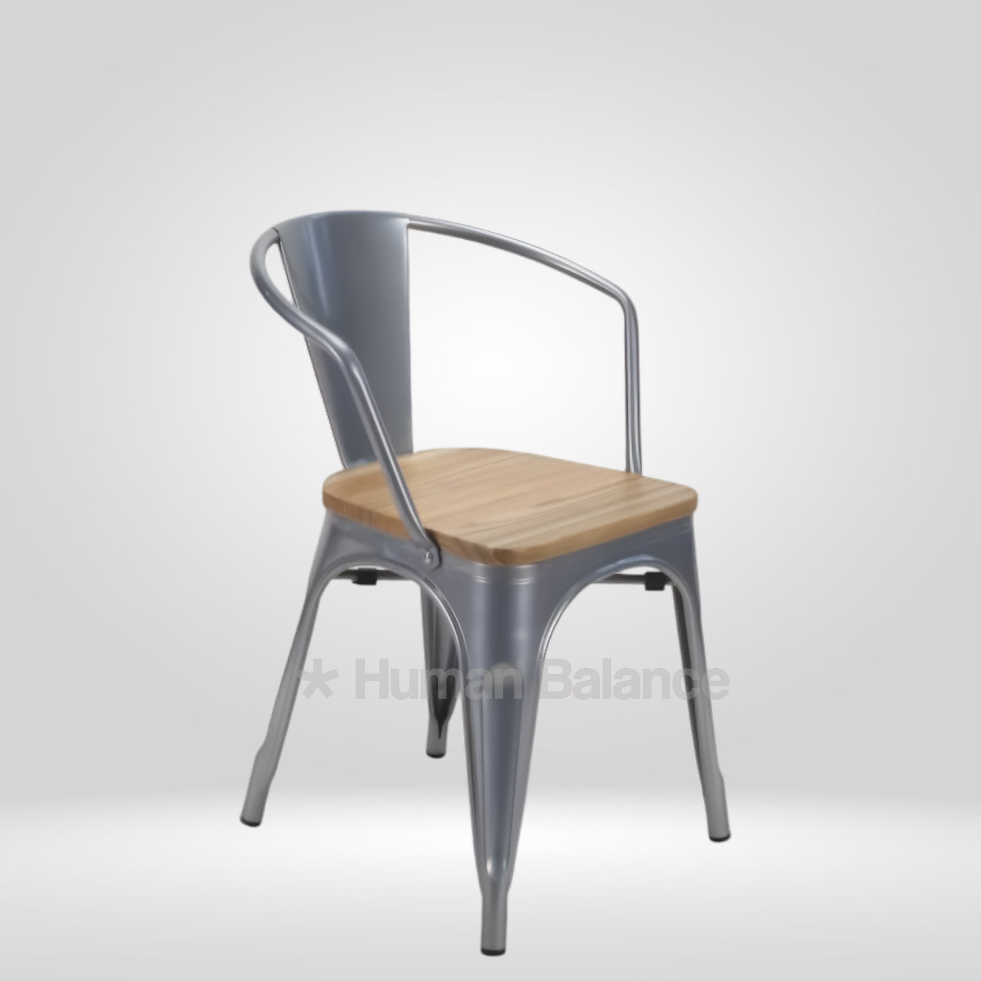 Tolix Replica With Arms Wooden Seat Grey ( Pack Of 2 )