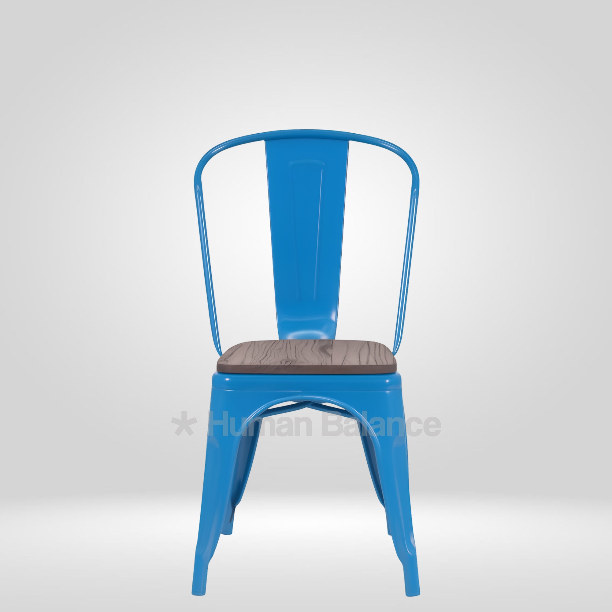 Tolix Replica With Wooden Seat Blue ( Pack Of 2 )