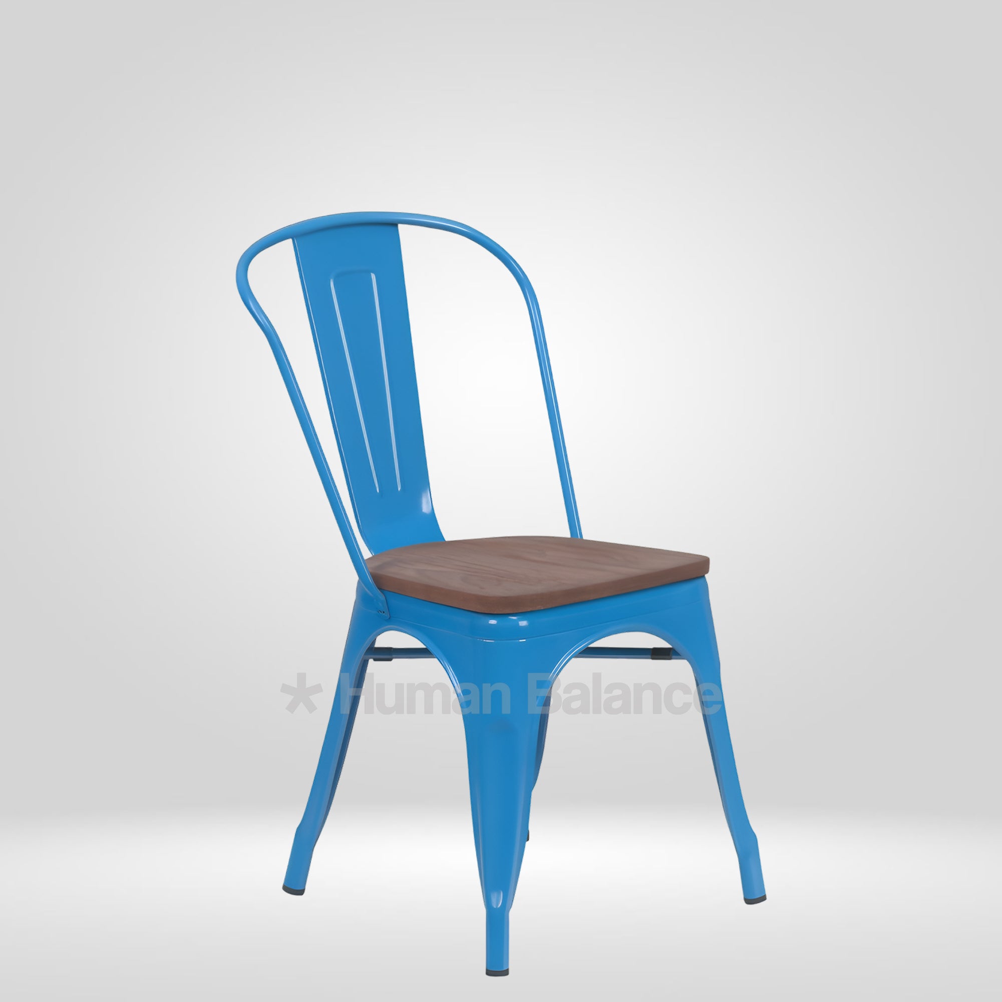 Tolix Replica With Wooden Seat Blue ( Pack Of 2 )