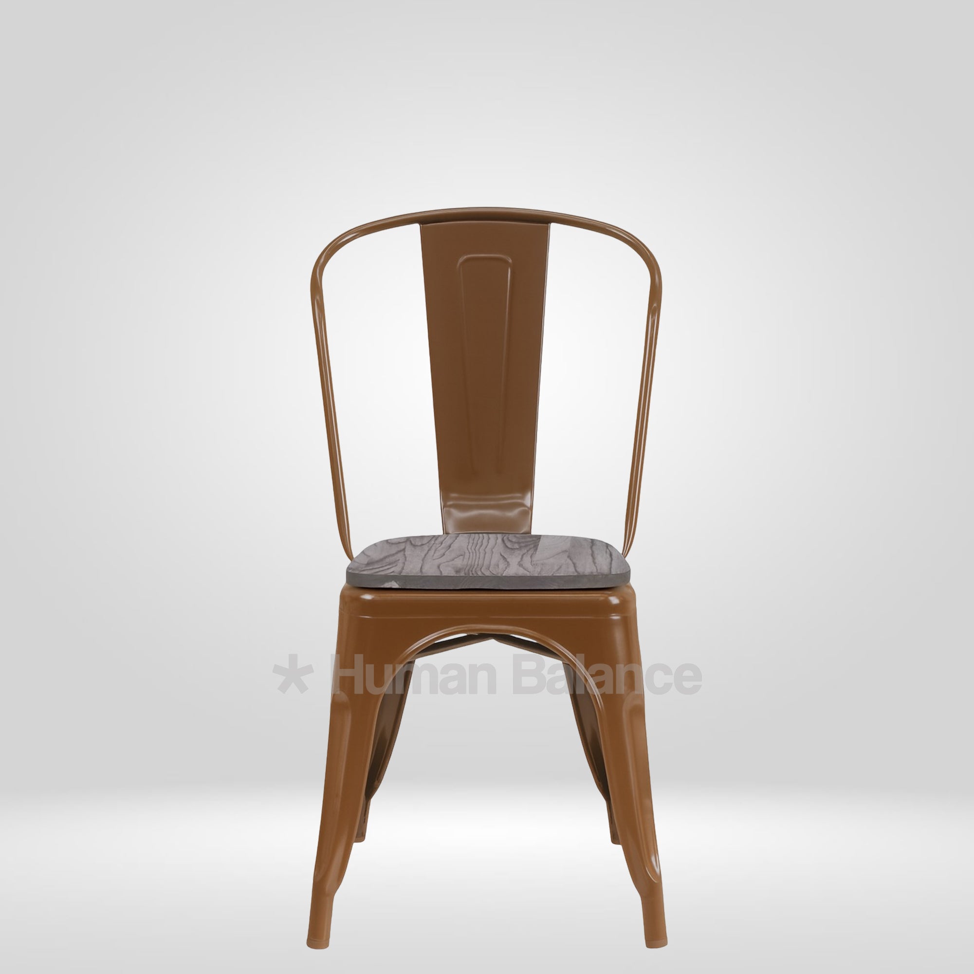 Tolix Replica With Wooden Seat Brown ( Pack Of 2 )