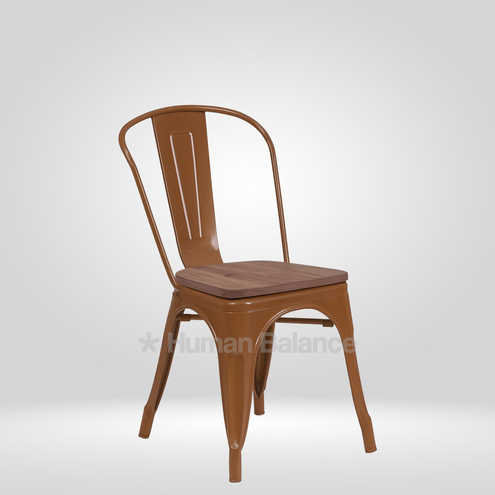 Tolix Replica With Wooden Seat Brown ( Pack Of 2 )