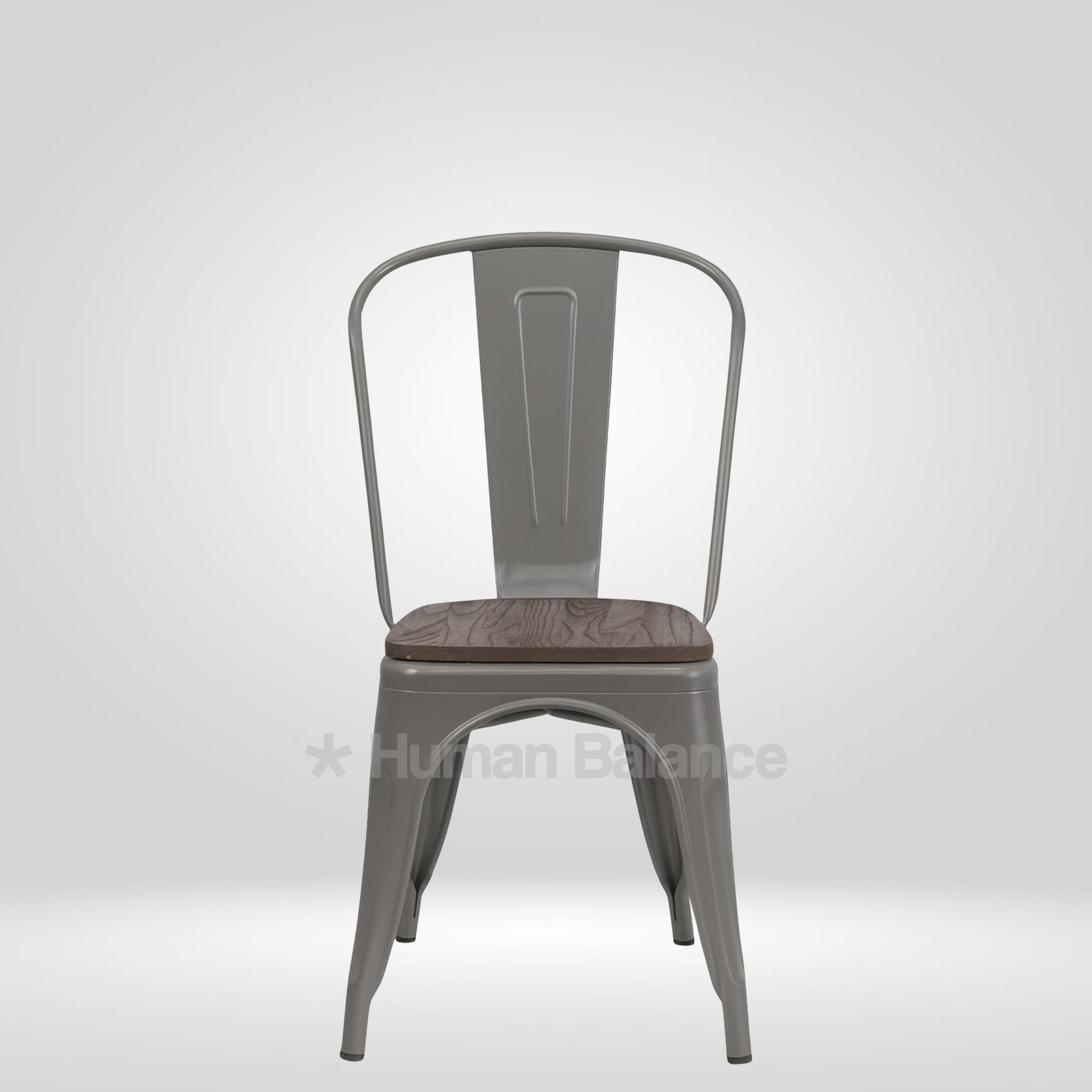 Tolix Replica With Wooden Seat Grey ( Pack Of 2 )
