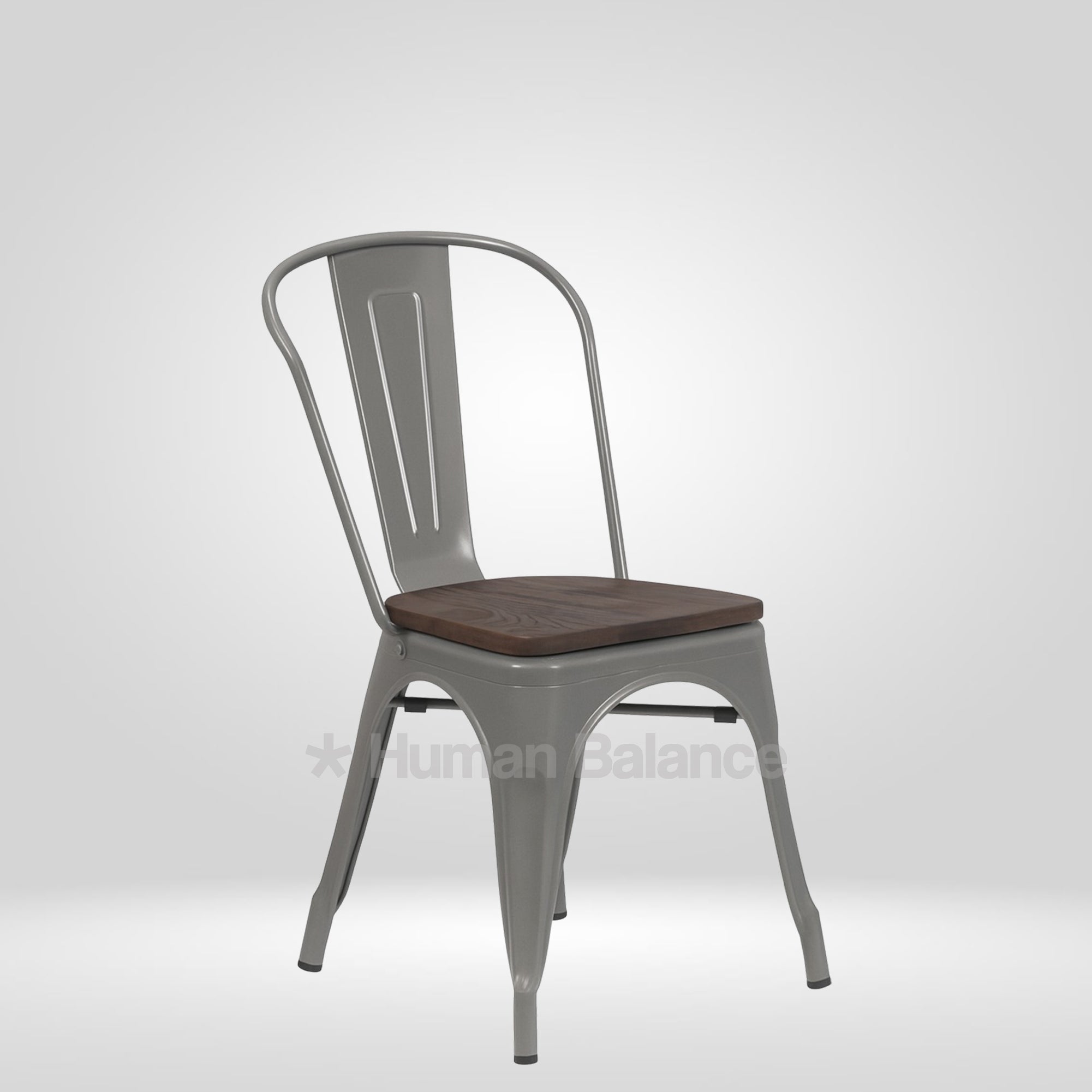 Tolix Replica With Wooden Seat Grey ( Pack Of 2 )