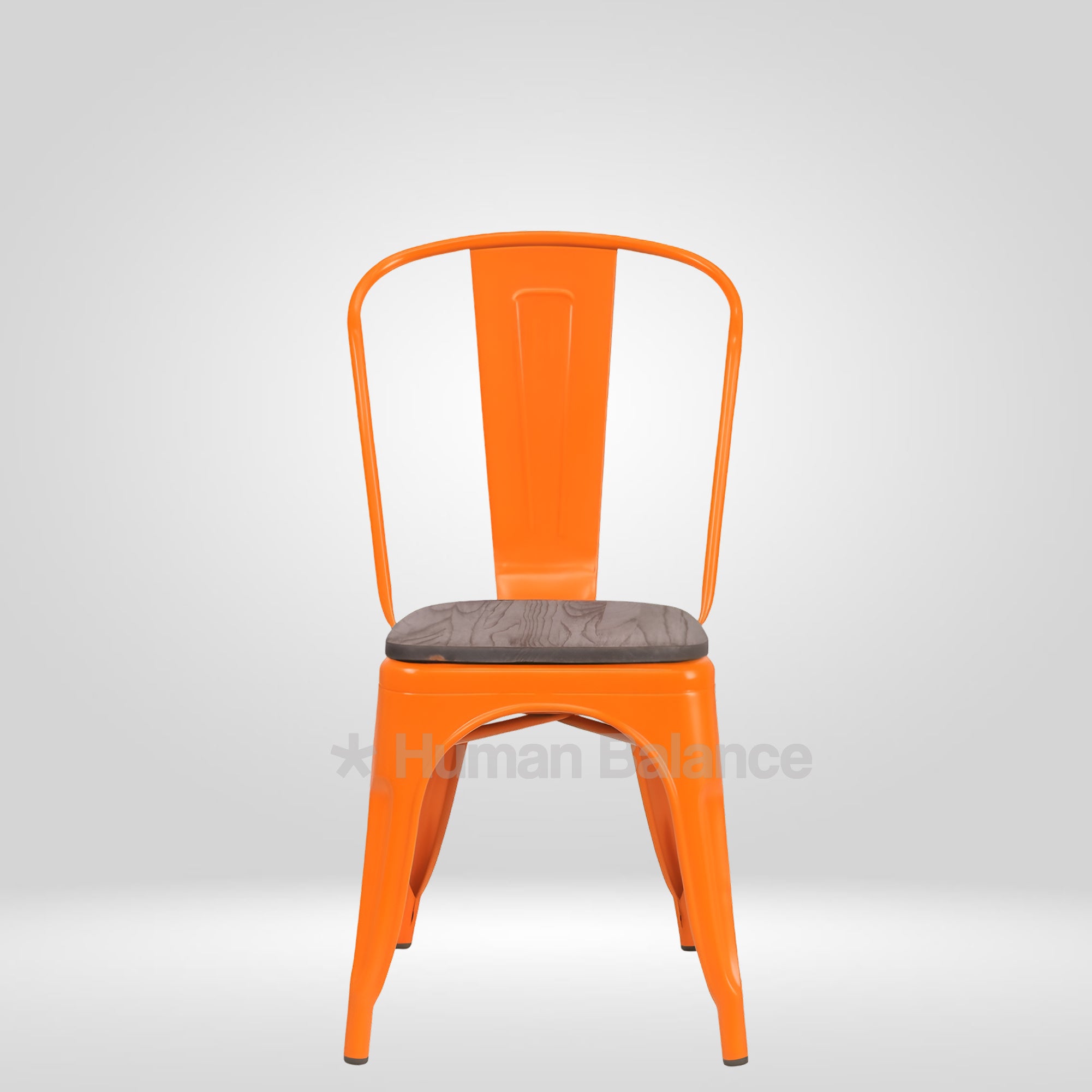 Tolix Replica With Wooden Seat Orange ( Pack Of 2 )