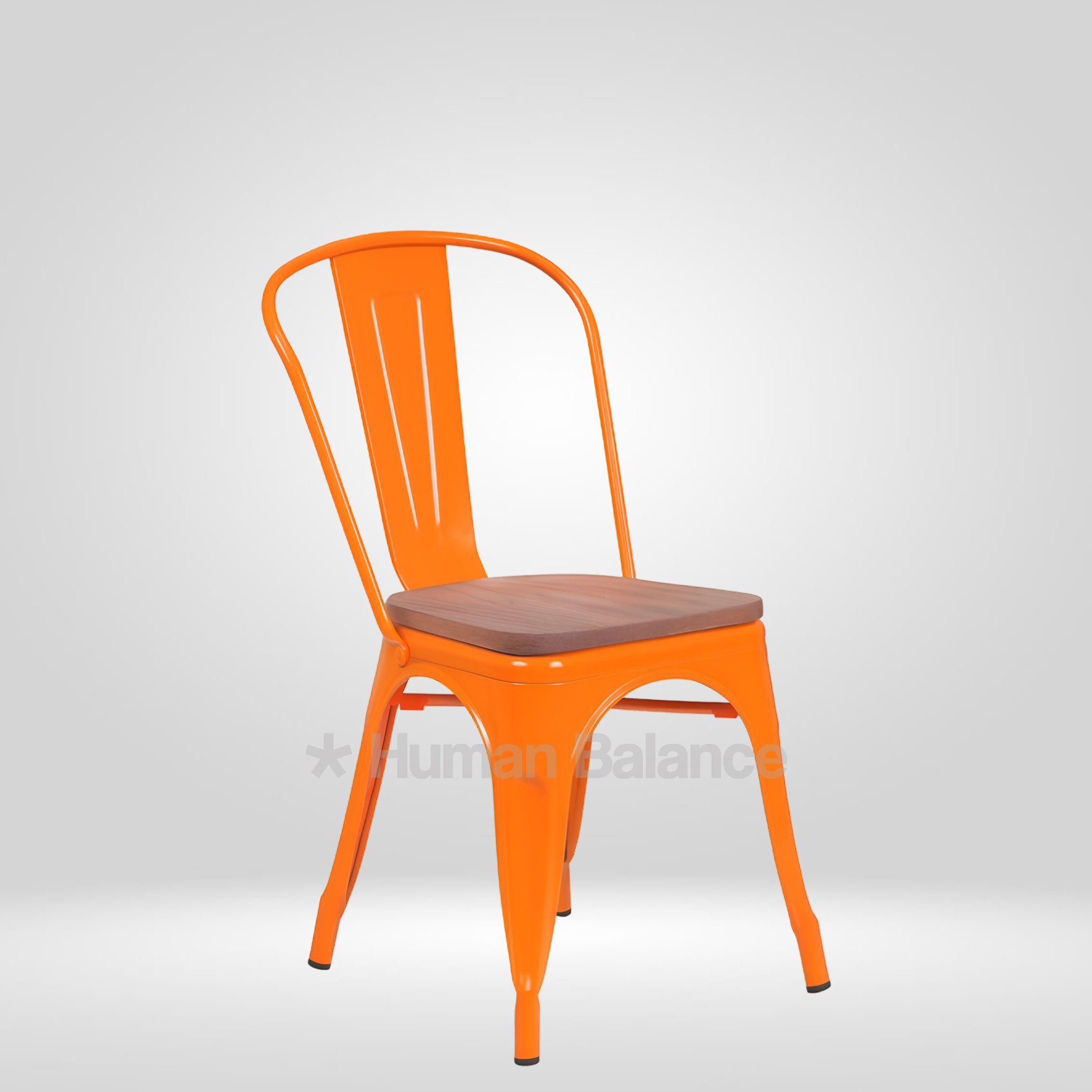 Tolix Replica With Wooden Seat Orange ( Pack Of 2 )