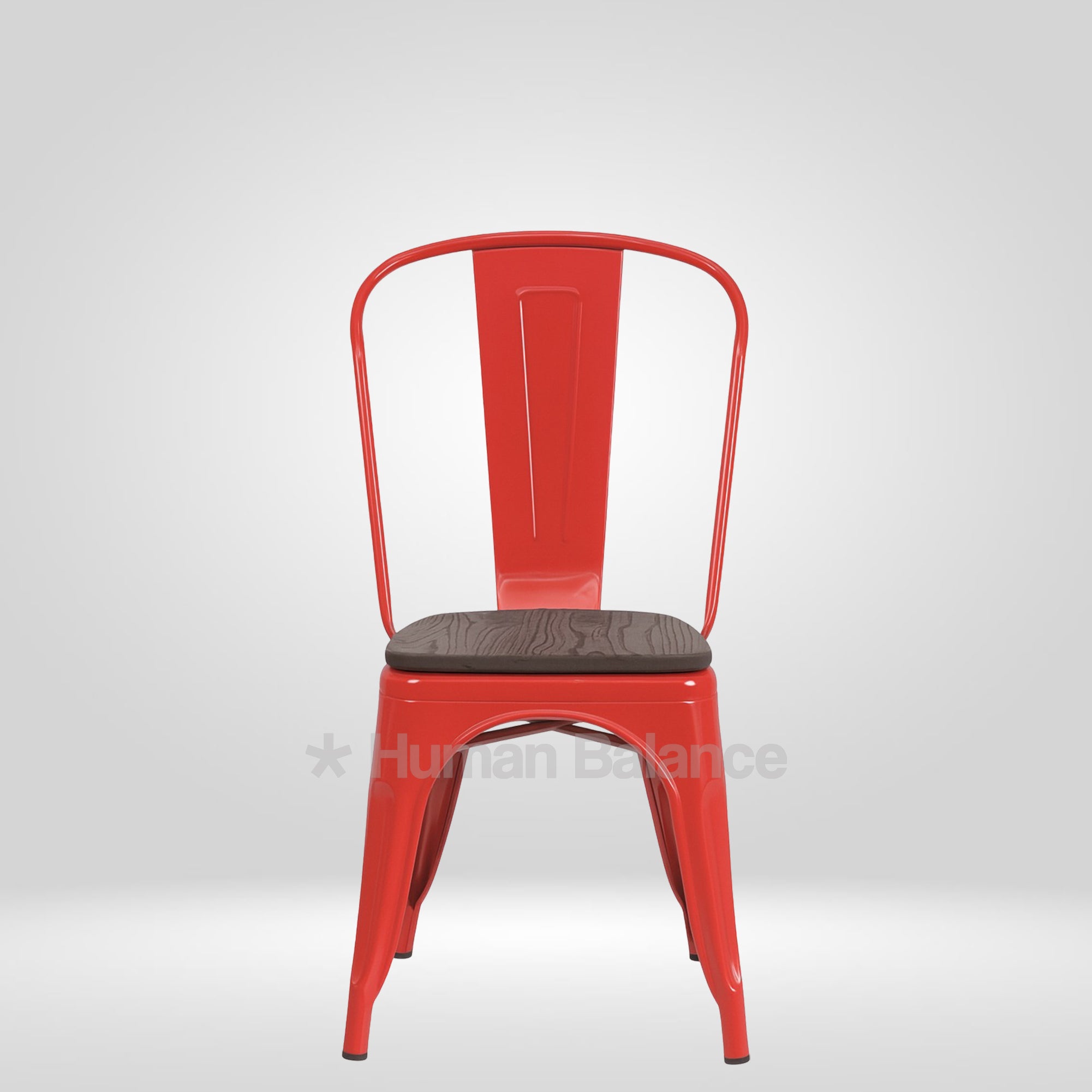 Tolix Replica With Wooden Seat Red ( Pack Of 2 )