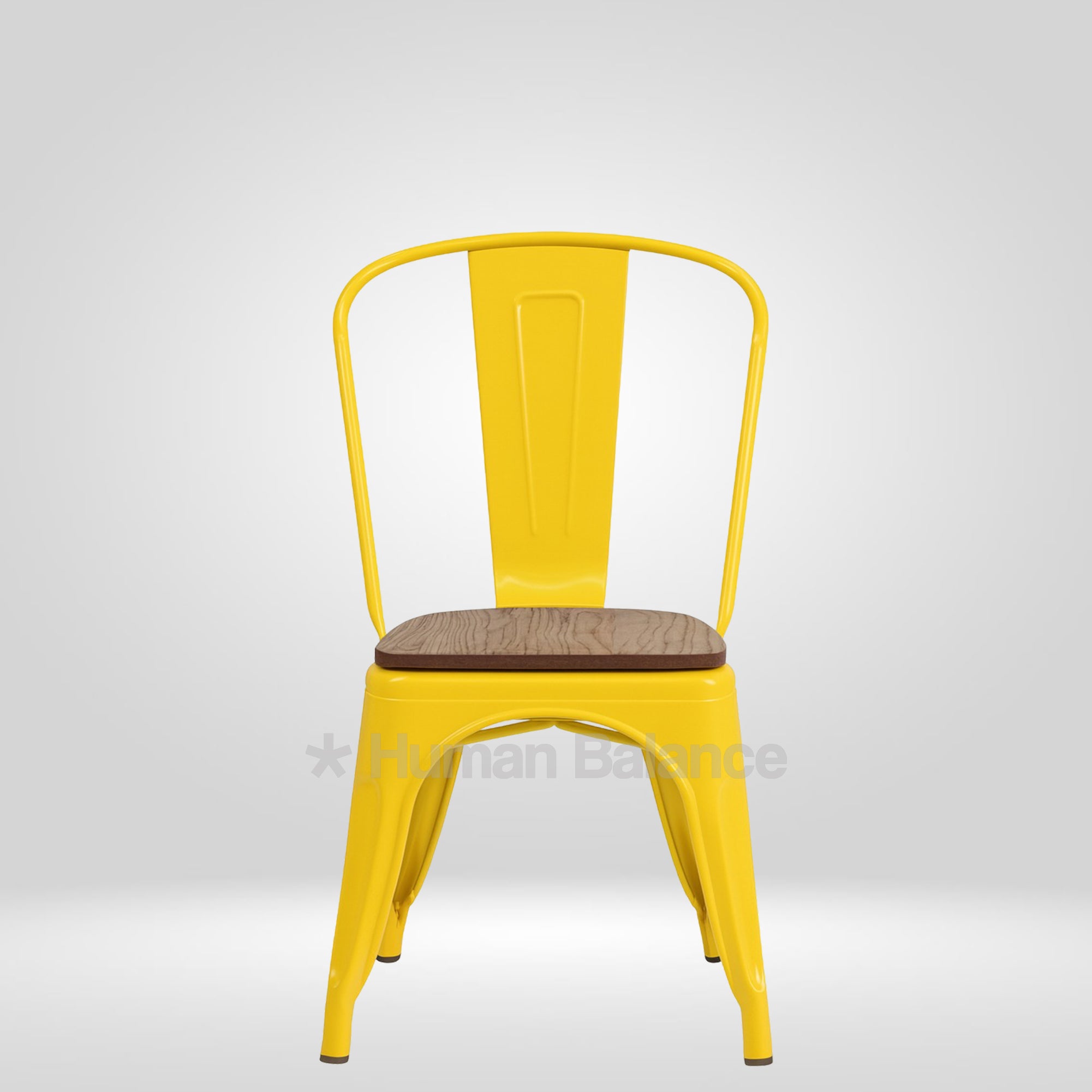 Tolix Replica With Wooden Seat Yellow ( Pack Of 2 )