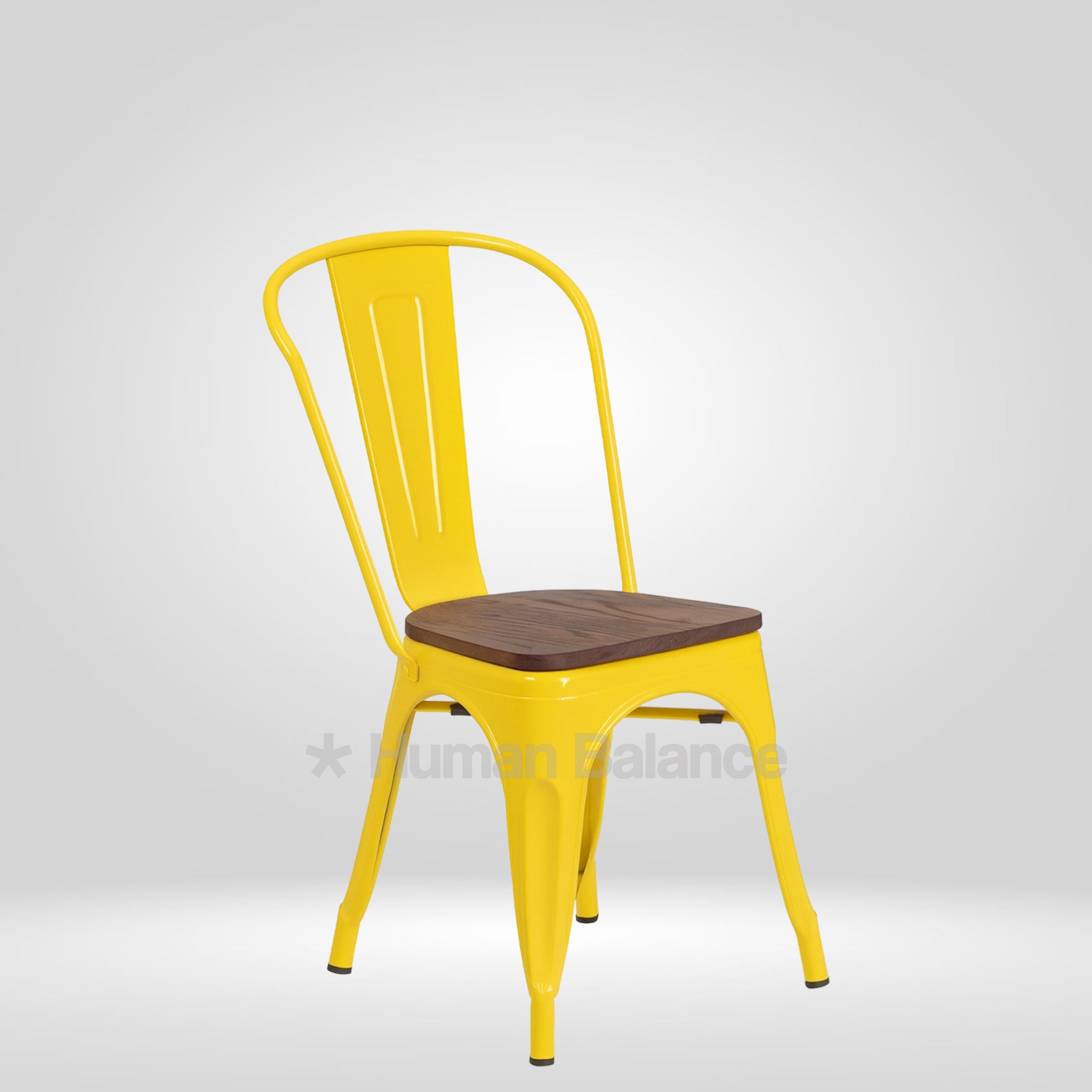 Tolix Replica With Wooden Seat Yellow ( Pack Of 2 )