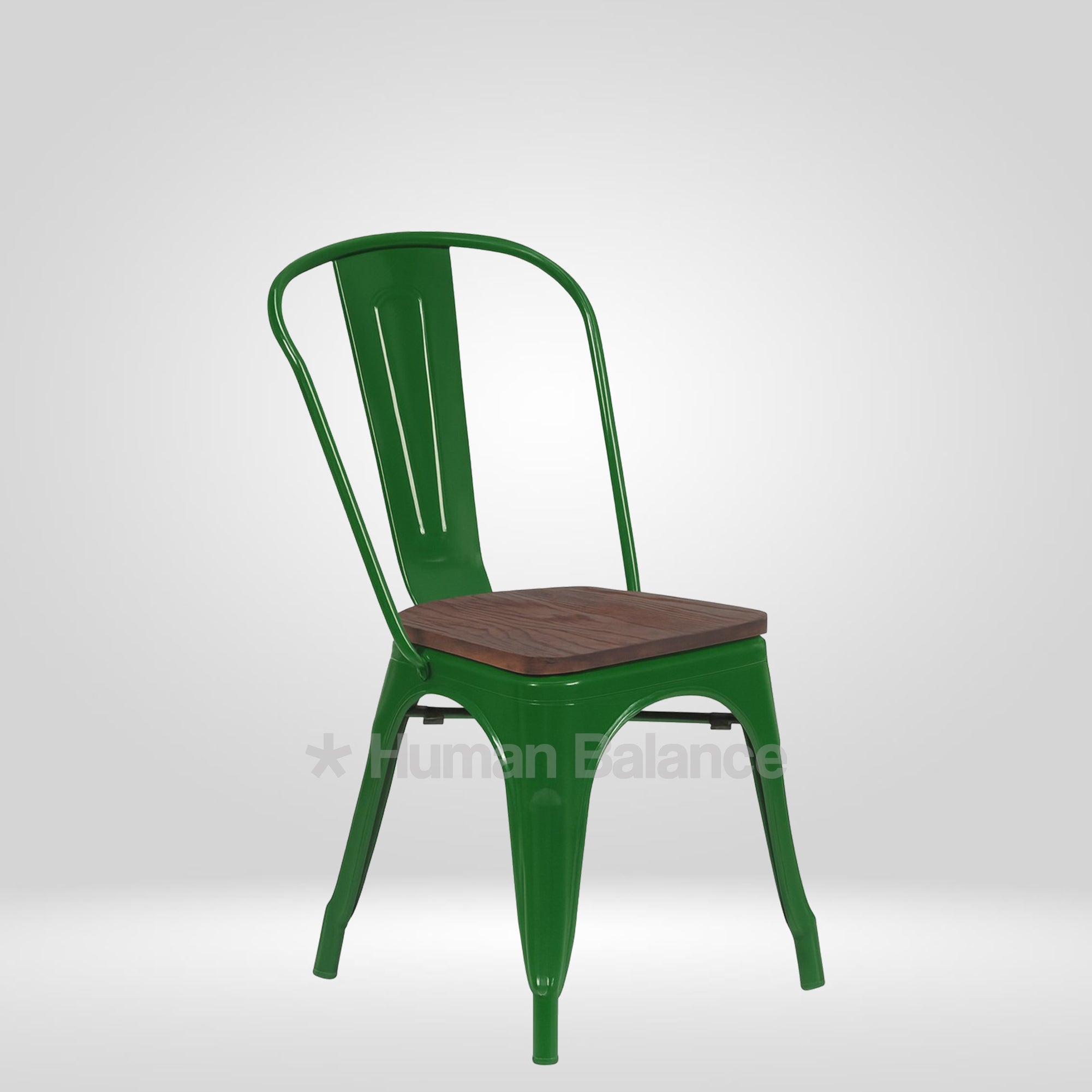 Tolix Replica With Wooden Seat green ( Pack Of 2 )