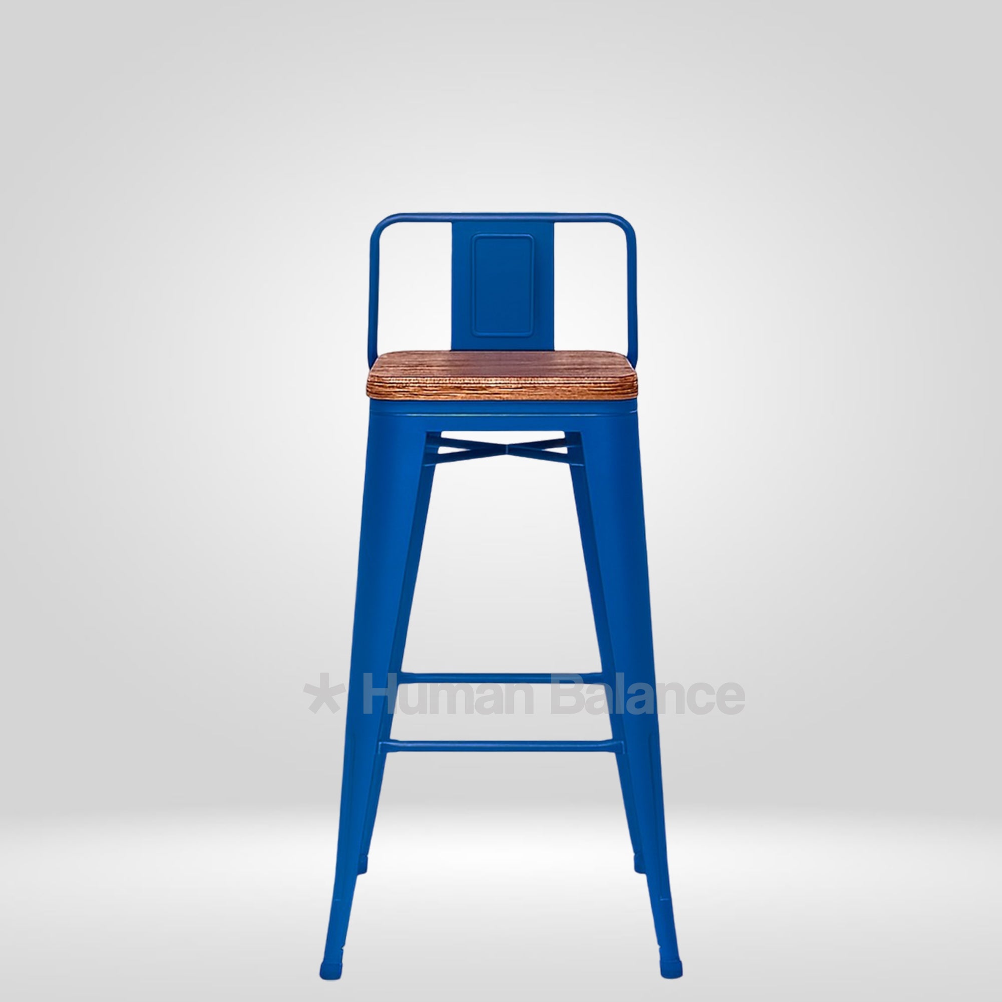 Tolix Replica Bar Stool with Wooden Seat Blue