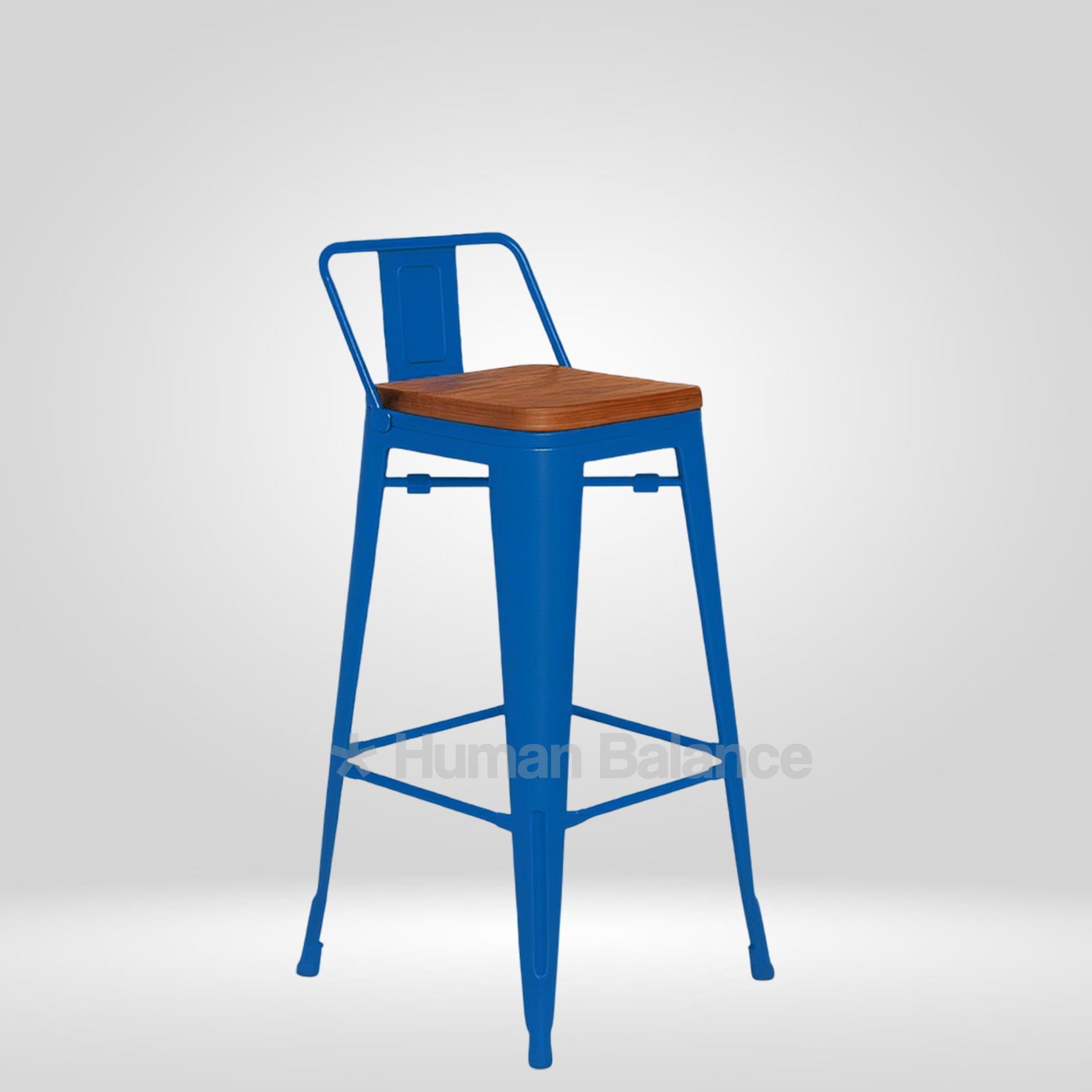 Tolix Replica Bar Stool with Wooden Seat Blue