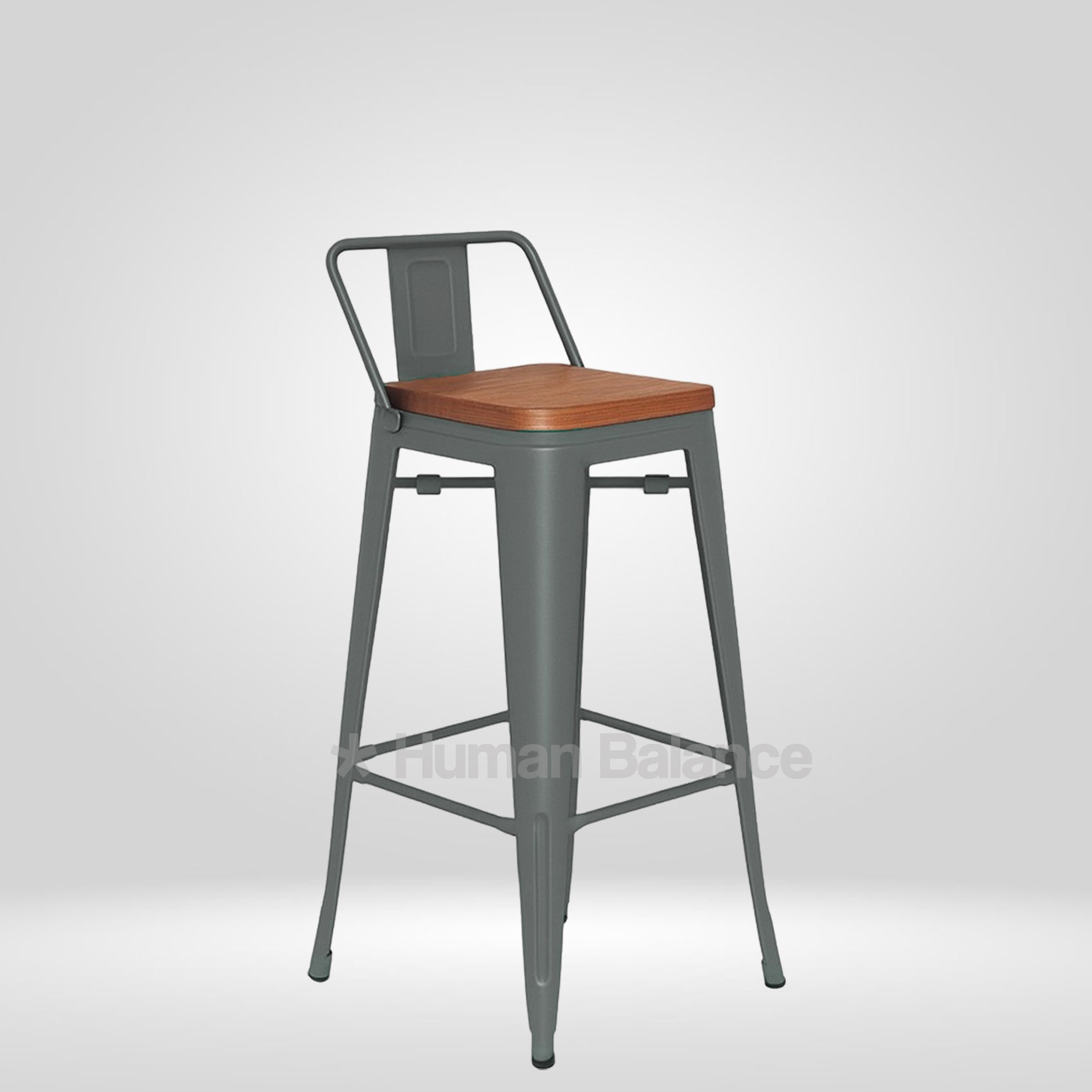 Tolix Replica Bar with Wooden Seat Grey