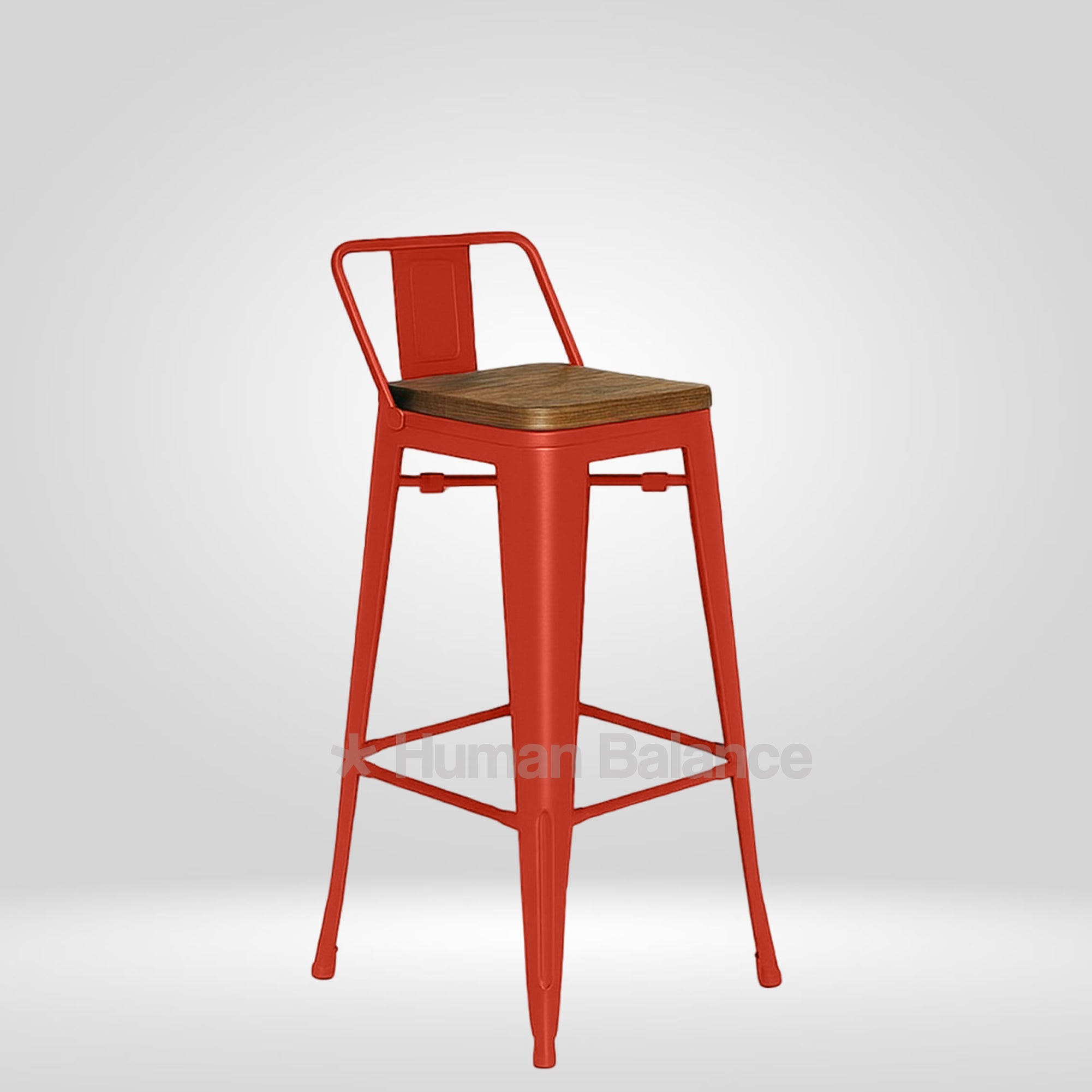 Tolix Replica Bar Stool with Wooden Seat Red