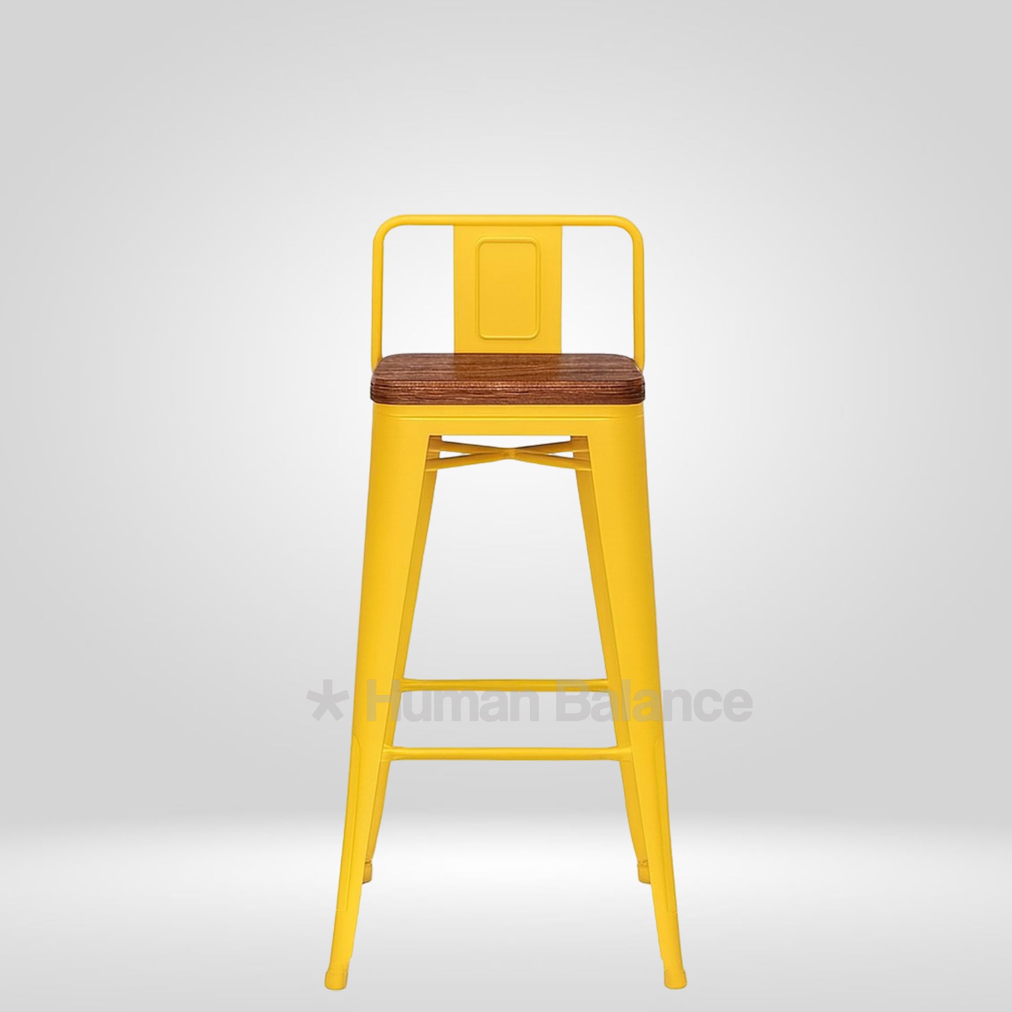 Tolix Replica Bar Stool with Wooden Seat Yellow