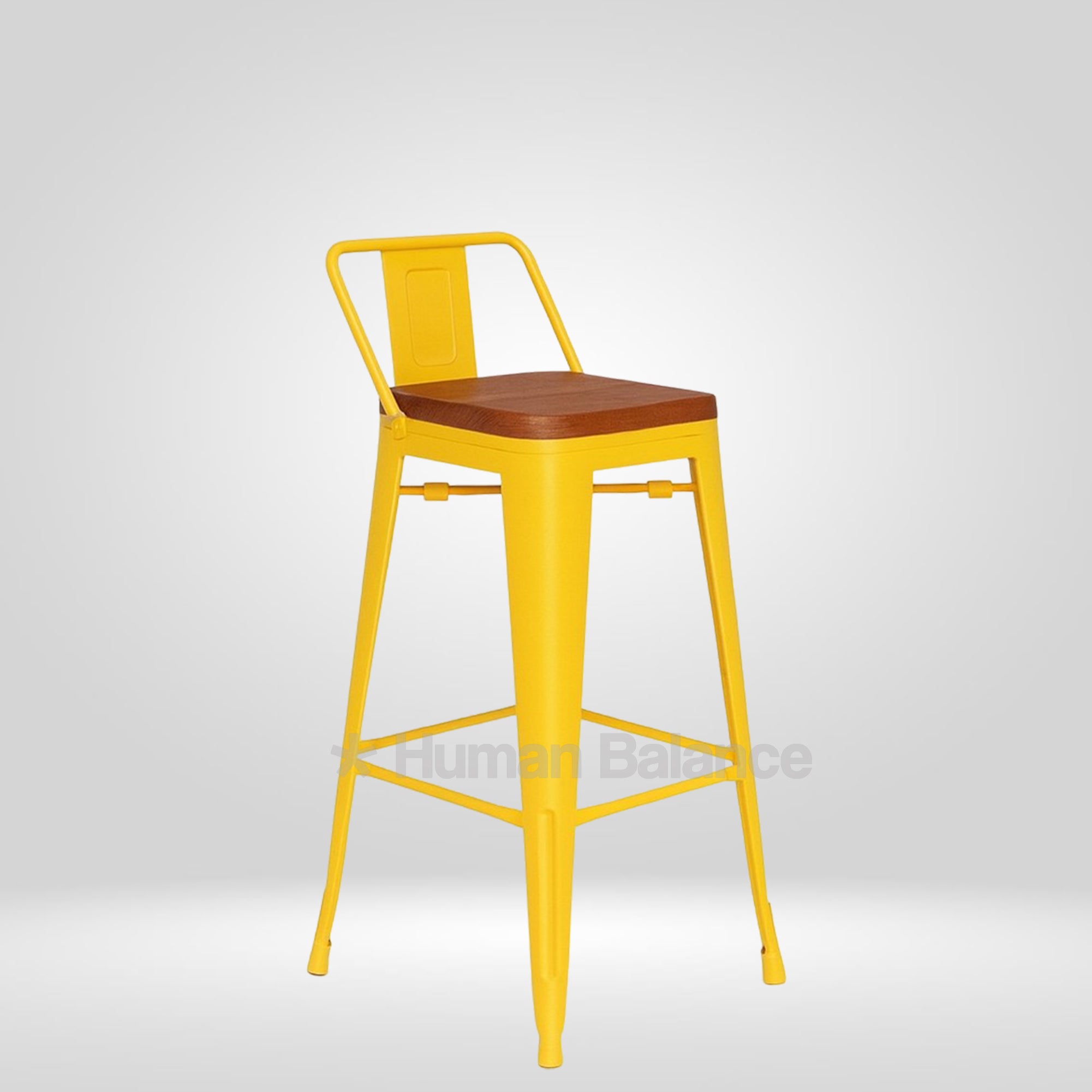 Tolix Replica Bar Stool with Wooden Seat Yellow