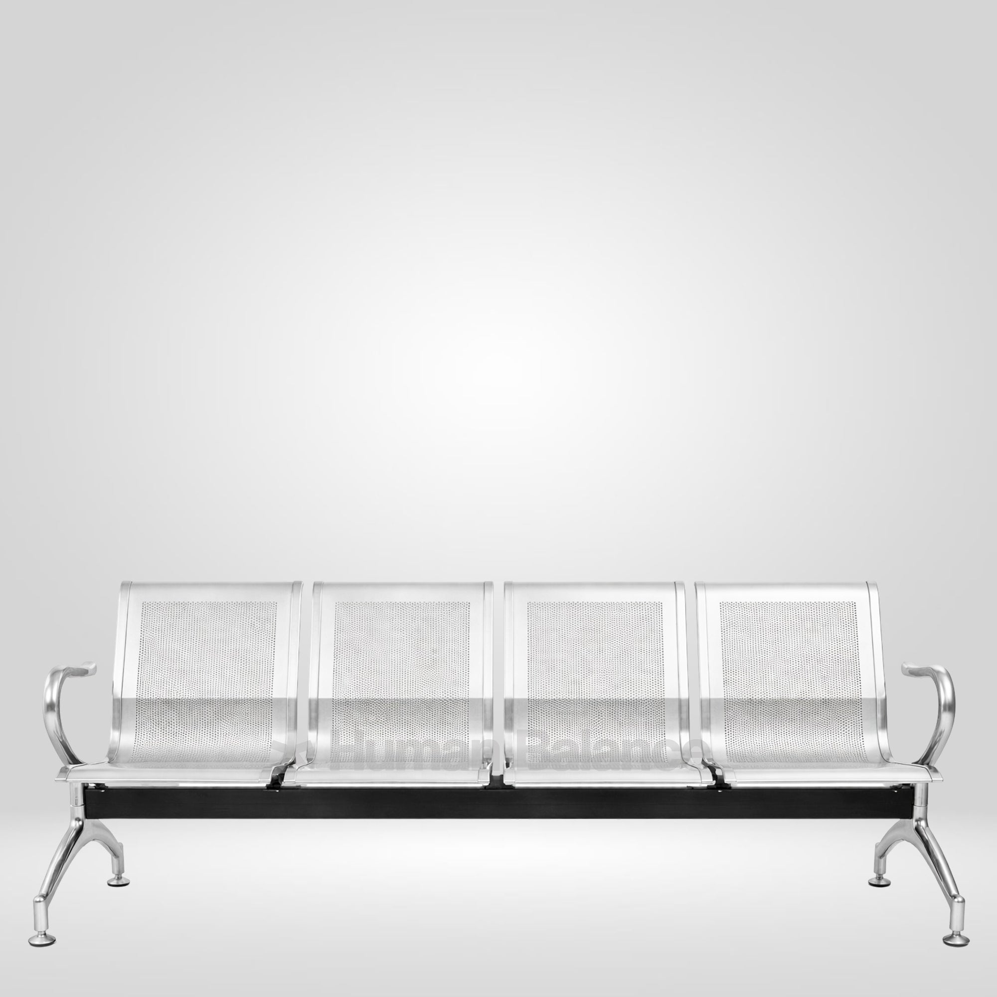 Rivet 4 Seater Full Silver Metal Tandem Chair For Commercial Use